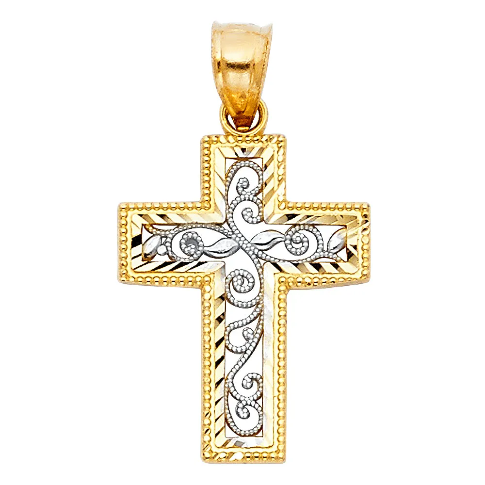14K Gold Cross Religious Charm Pendant