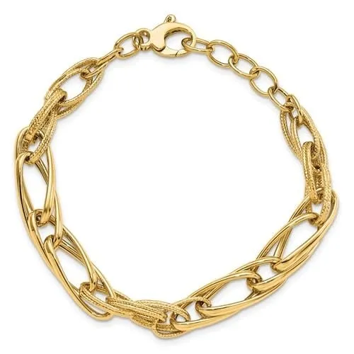 14K Polished and Textured Fancy Link Bracelet