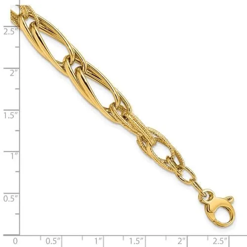 14K Polished and Textured Fancy Link Bracelet