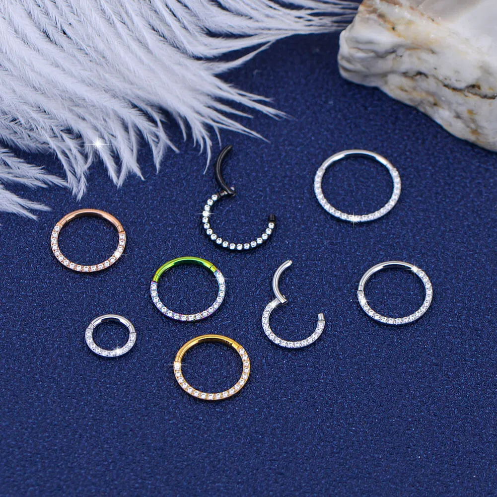 16G Clear CZ Hinged Segment Earring Septum Ring
