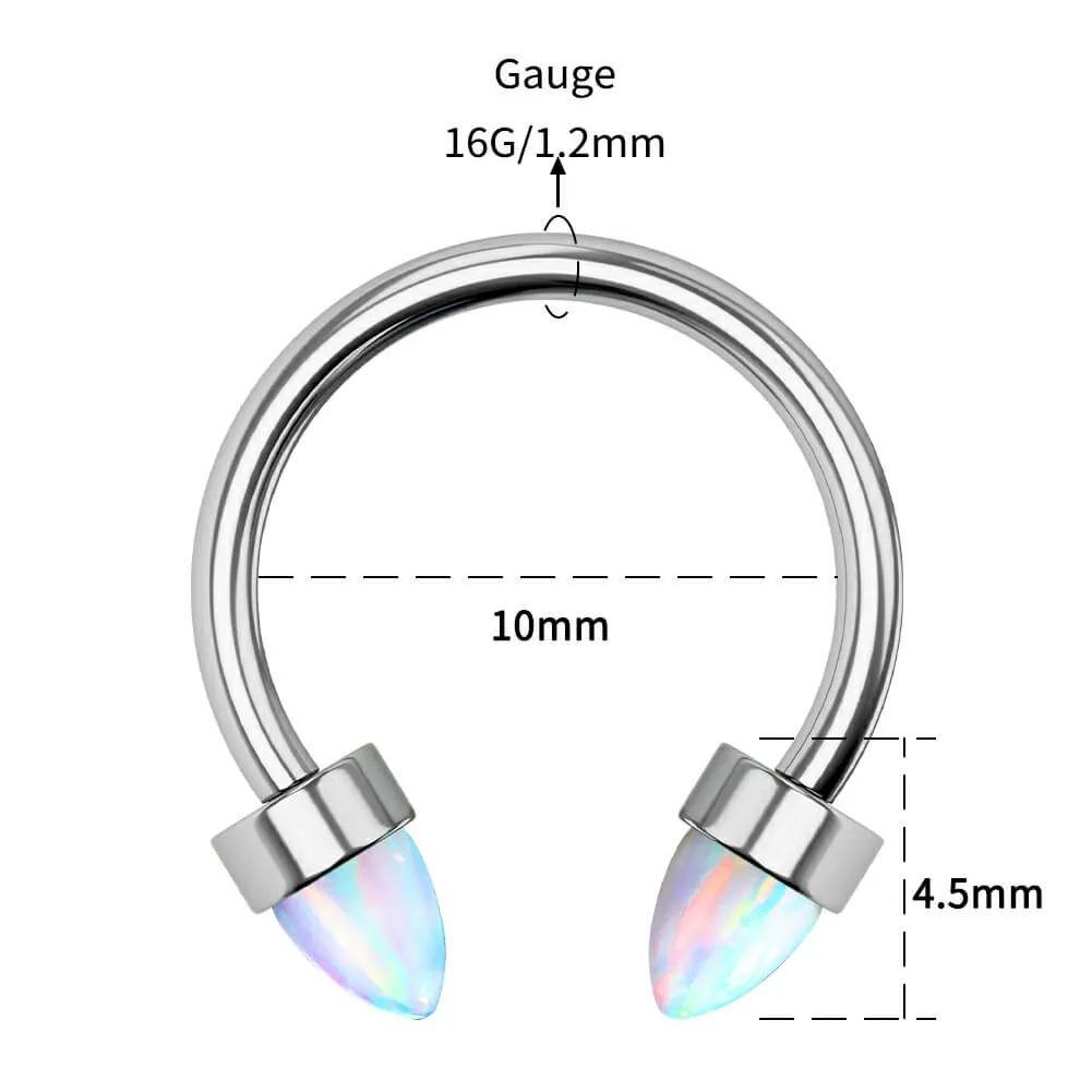 16G Titanium Internally Threaded Opal Horseshoe Septum Rings
