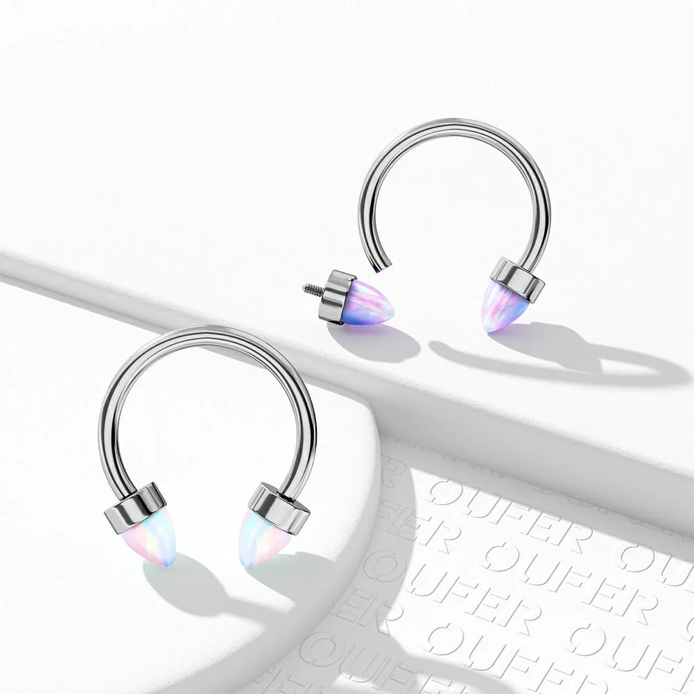 16G Titanium Internally Threaded Opal Horseshoe Septum Rings