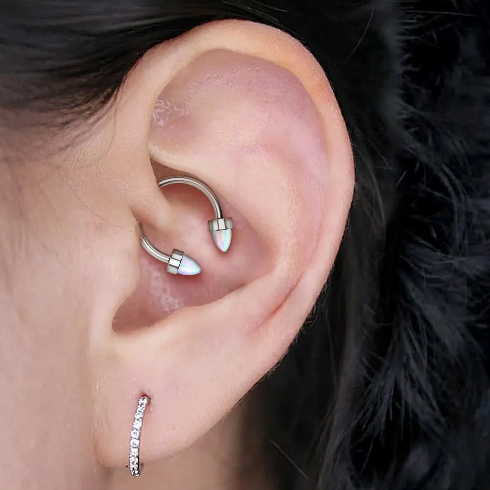 16G Titanium Internally Threaded Opal Horseshoe Septum Rings