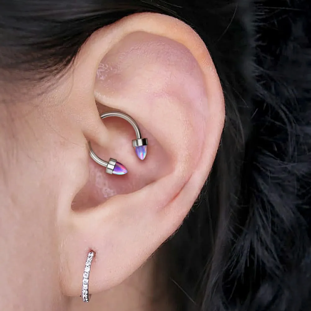 16G Titanium Internally Threaded Opal Horseshoe Septum Rings