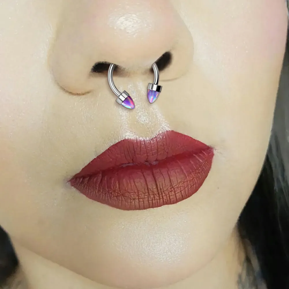 16G Titanium Internally Threaded Opal Horseshoe Septum Rings