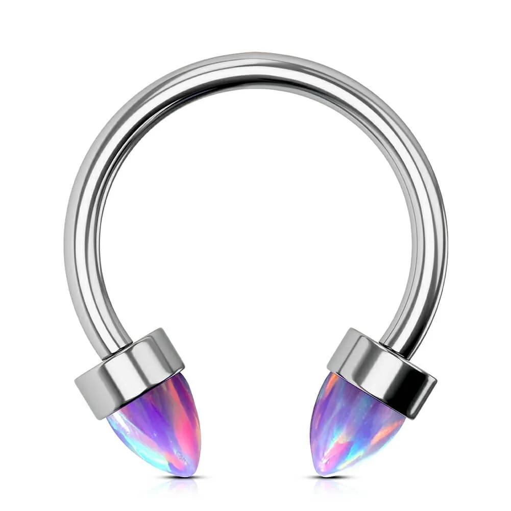 16G Titanium Internally Threaded Opal Horseshoe Septum Rings
