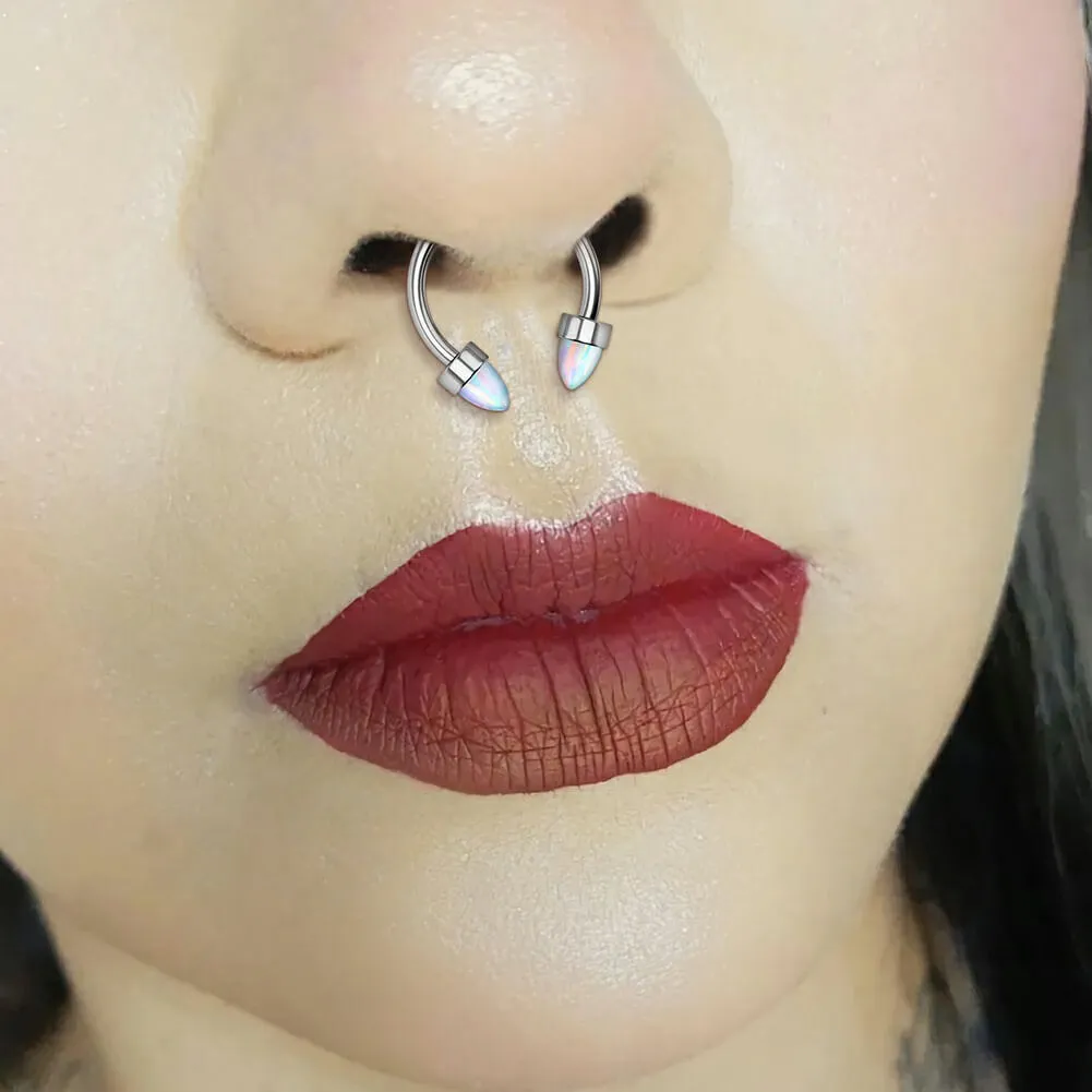 16G Titanium Internally Threaded Opal Horseshoe Septum Rings