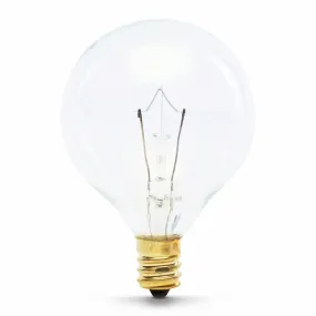 25W Soft White (2700K) G16 1/2 Globe Shape Dimmable Clear Incandescent Chandelier Light Bulb (2-Pack)