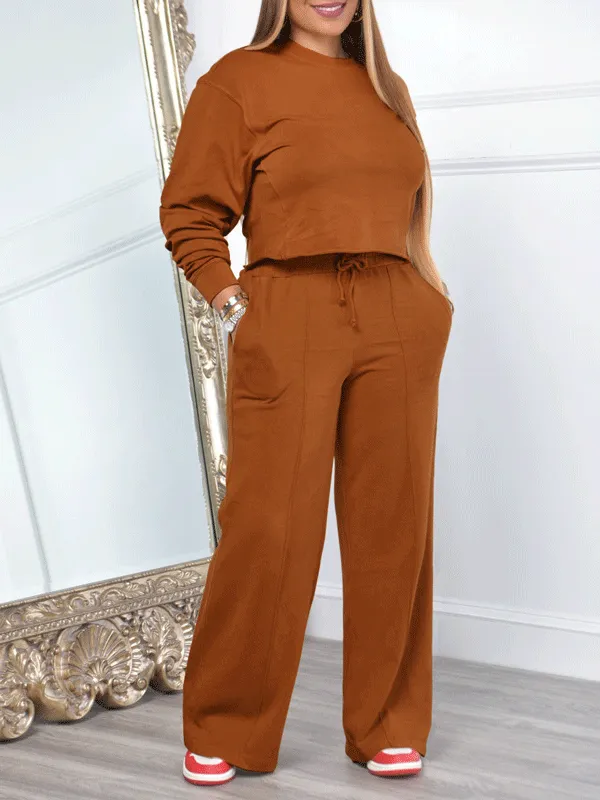 2Pcs Long Sleeve Solid Color Set