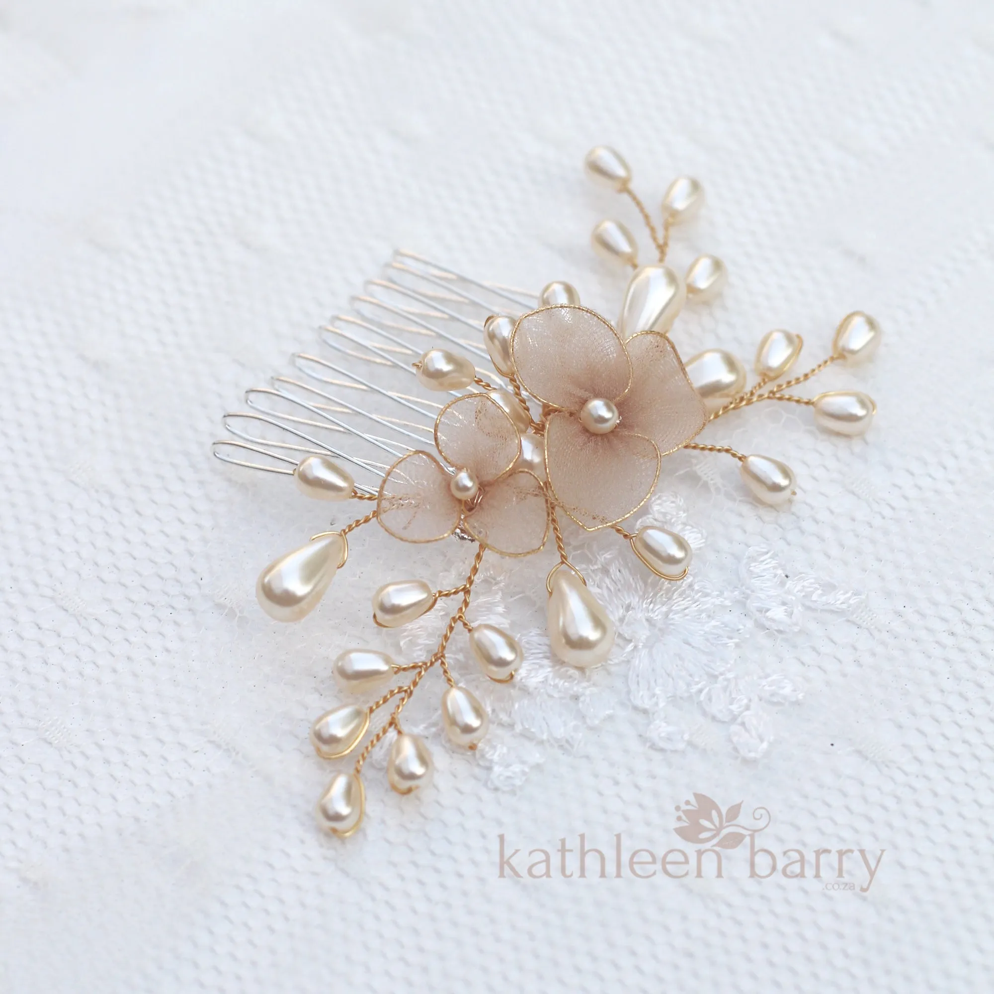 Alison pearl floral hair comb - Color options and metallic finishes available