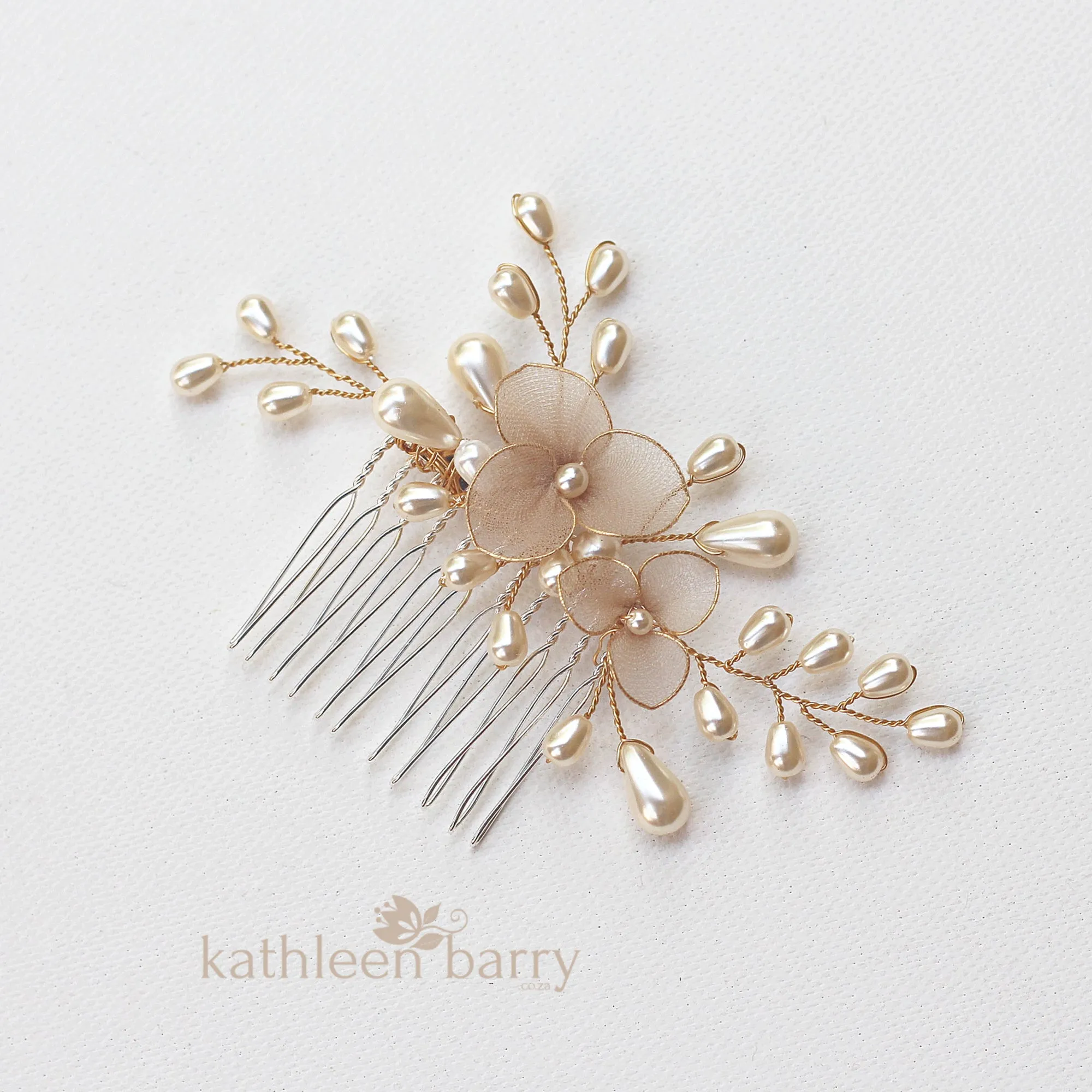 Alison pearl floral hair comb - Color options and metallic finishes available