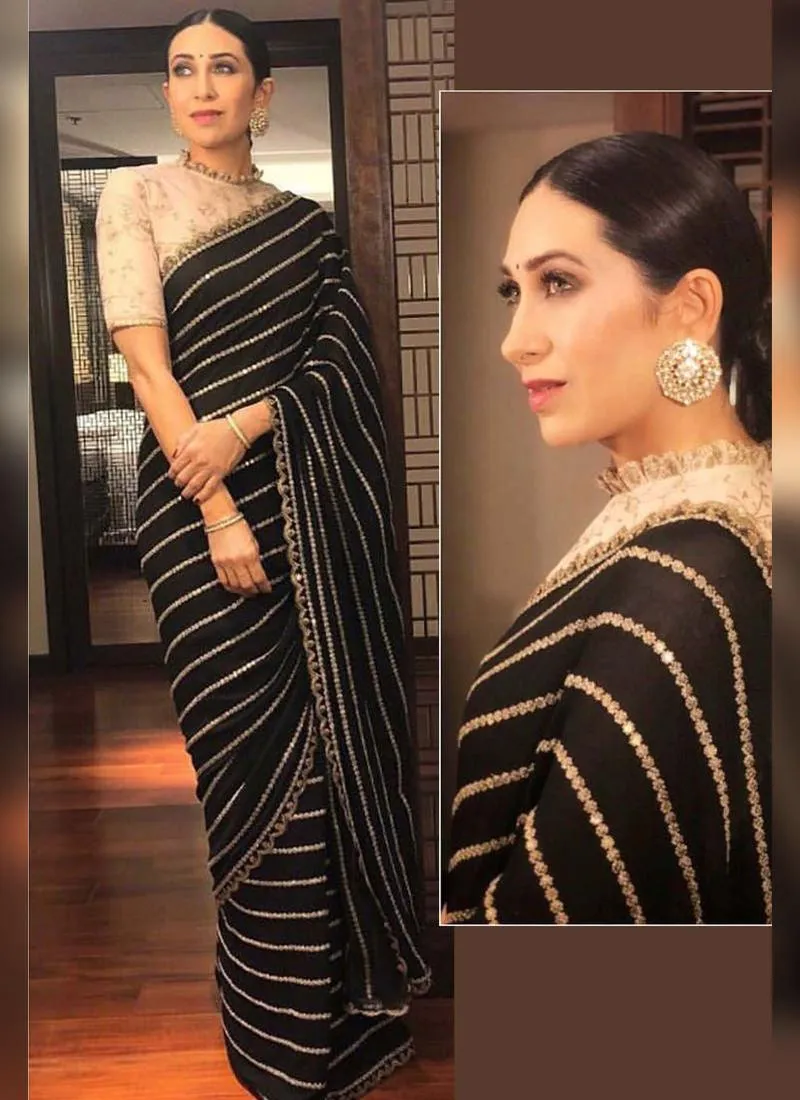 Amusing Black Color Georgette Base Designer Saree