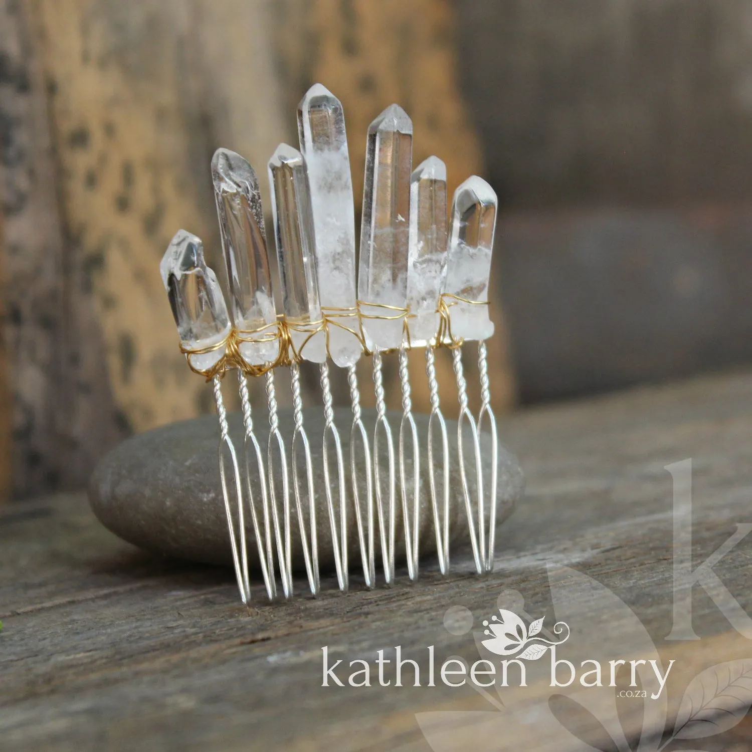 Anerike crystal quartz hair combs in gold, silver or rose gold - sold individually