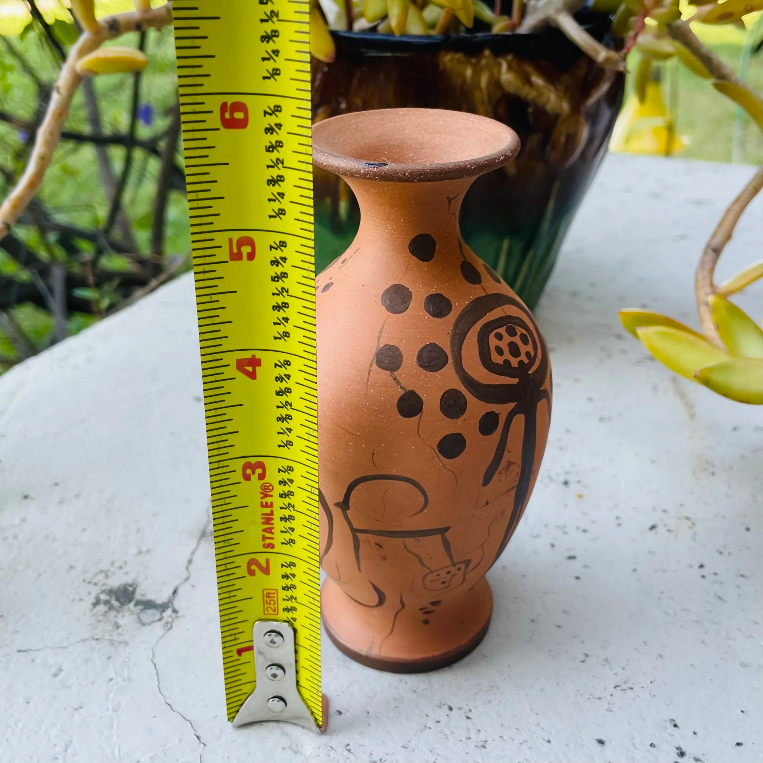Antique Ancient Alien Design Tan Brown Clay Animal Pottery Tribal Vessel Vase