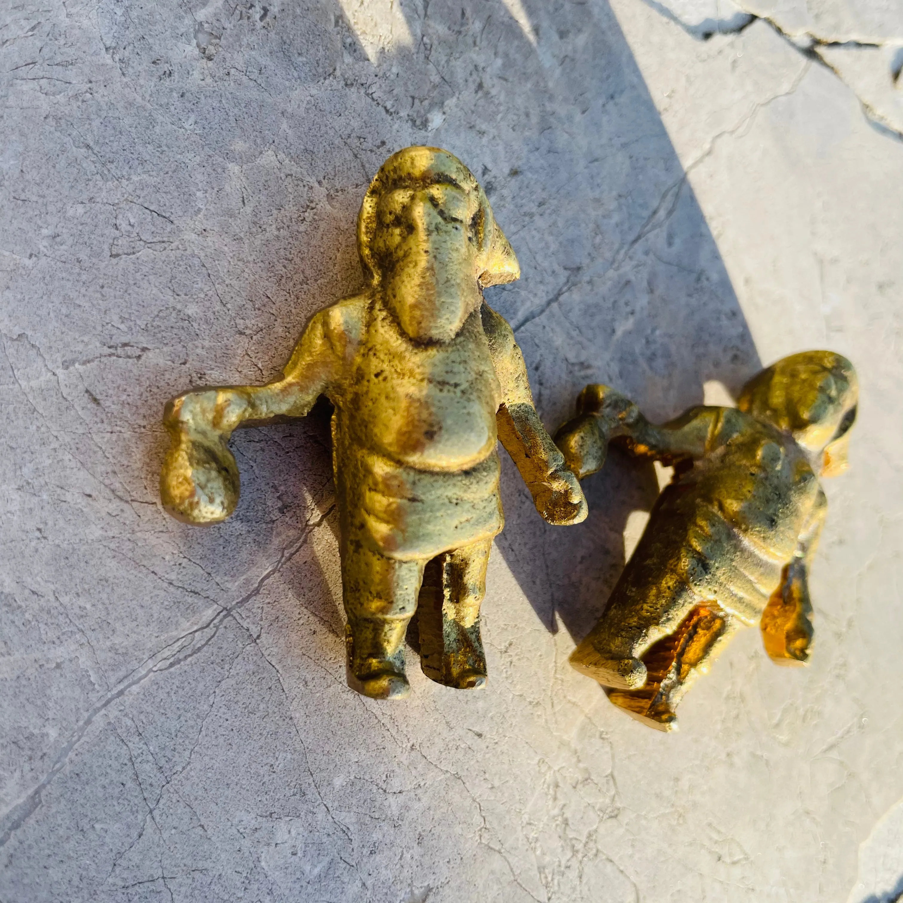 Antique Man & Woman Gold Rush Brass Metal Art Decorative Figurines Set of 2
