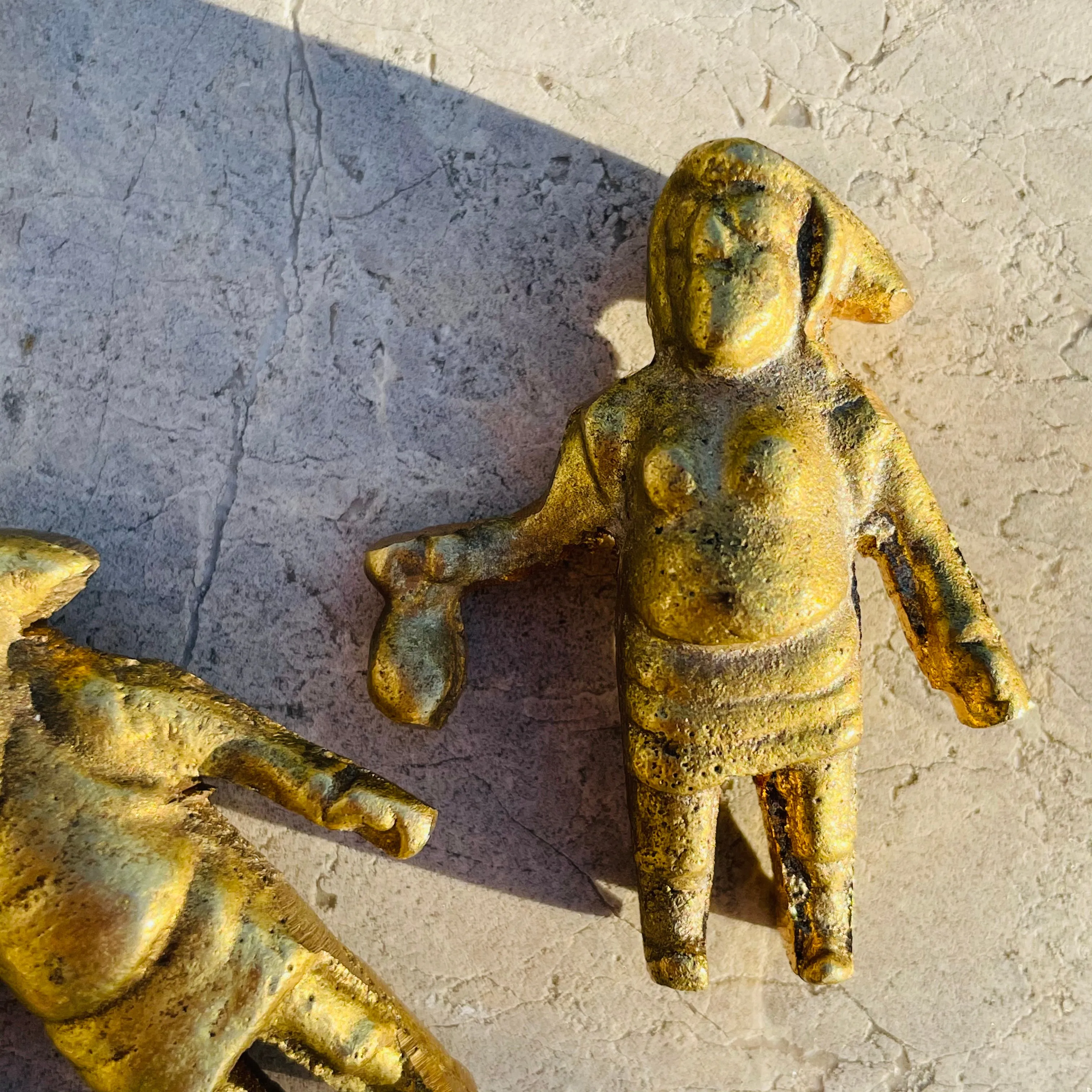 Antique Man & Woman Gold Rush Brass Metal Art Decorative Figurines Set of 2