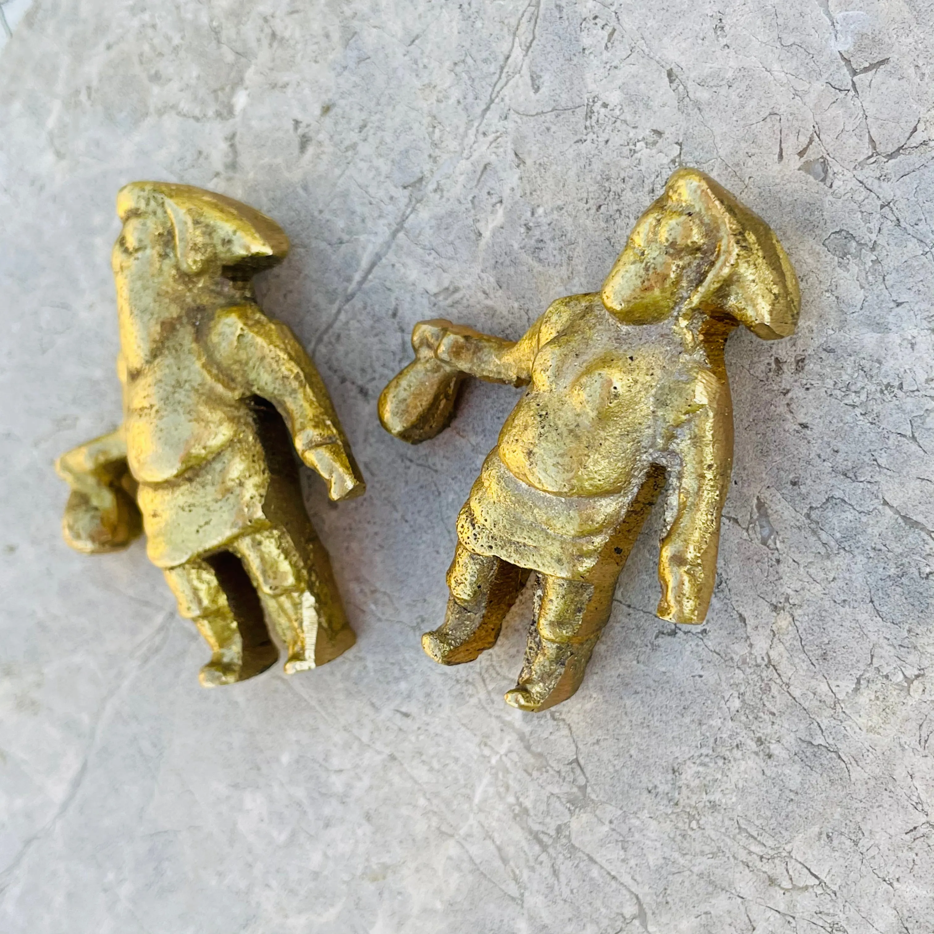 Antique Man & Woman Gold Rush Brass Metal Art Decorative Figurines Set of 2