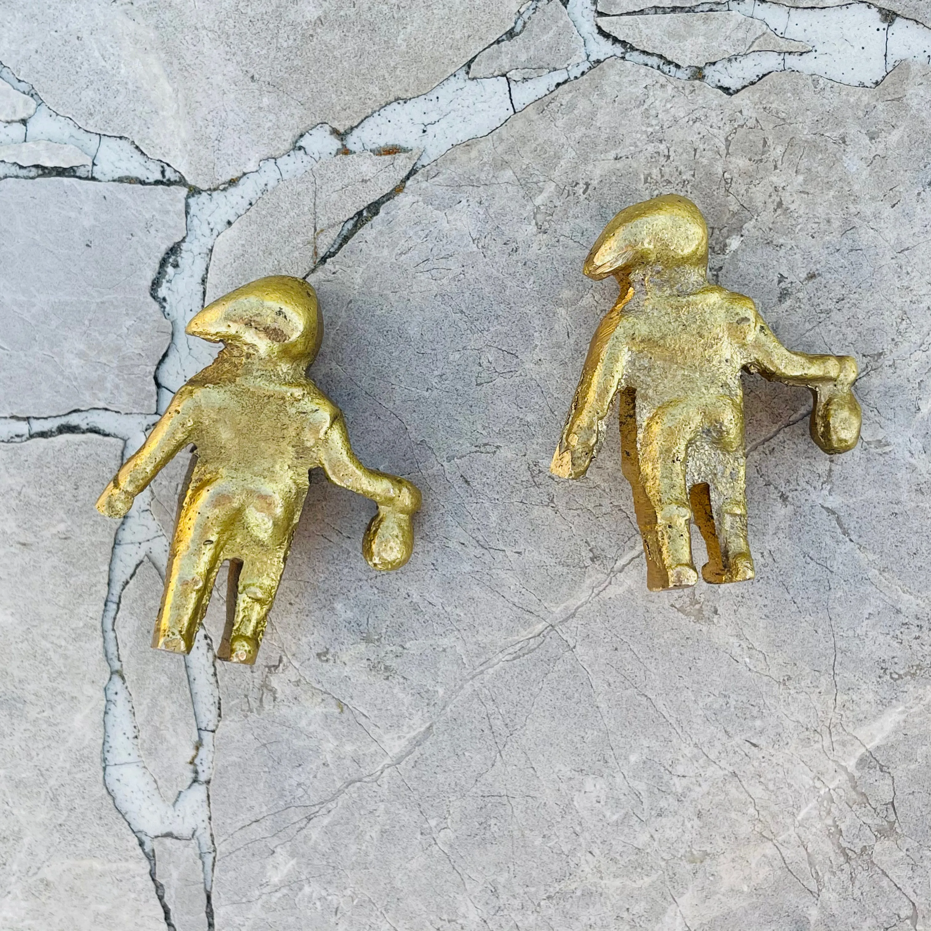 Antique Man & Woman Gold Rush Brass Metal Art Decorative Figurines Set of 2