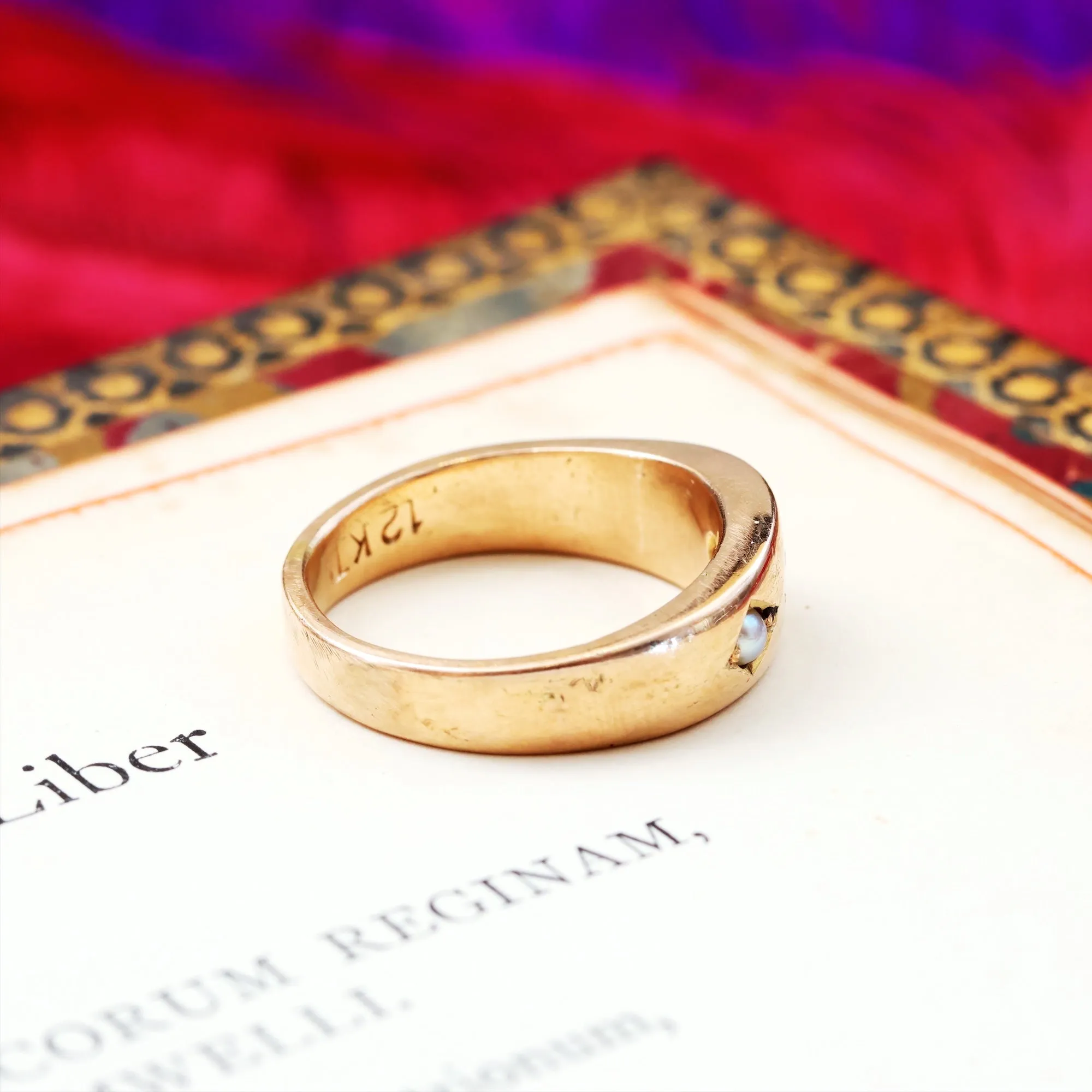 Antique Starred Diamond & Pearl Band Ring