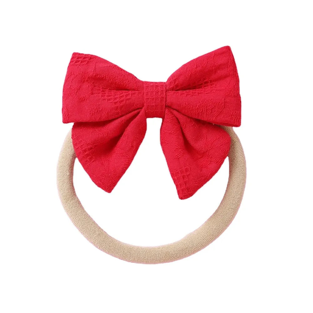 Baby Small Waffle Bow Headband — Strawberry