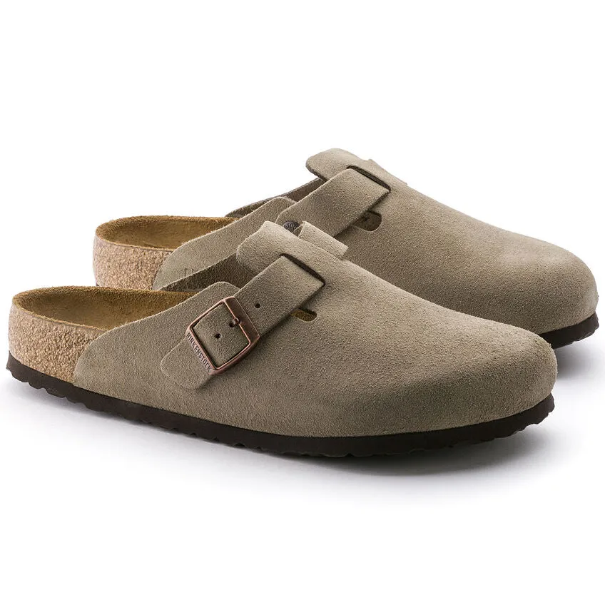 Birkenstock Taupe Suede Soft Bed Boston Clog