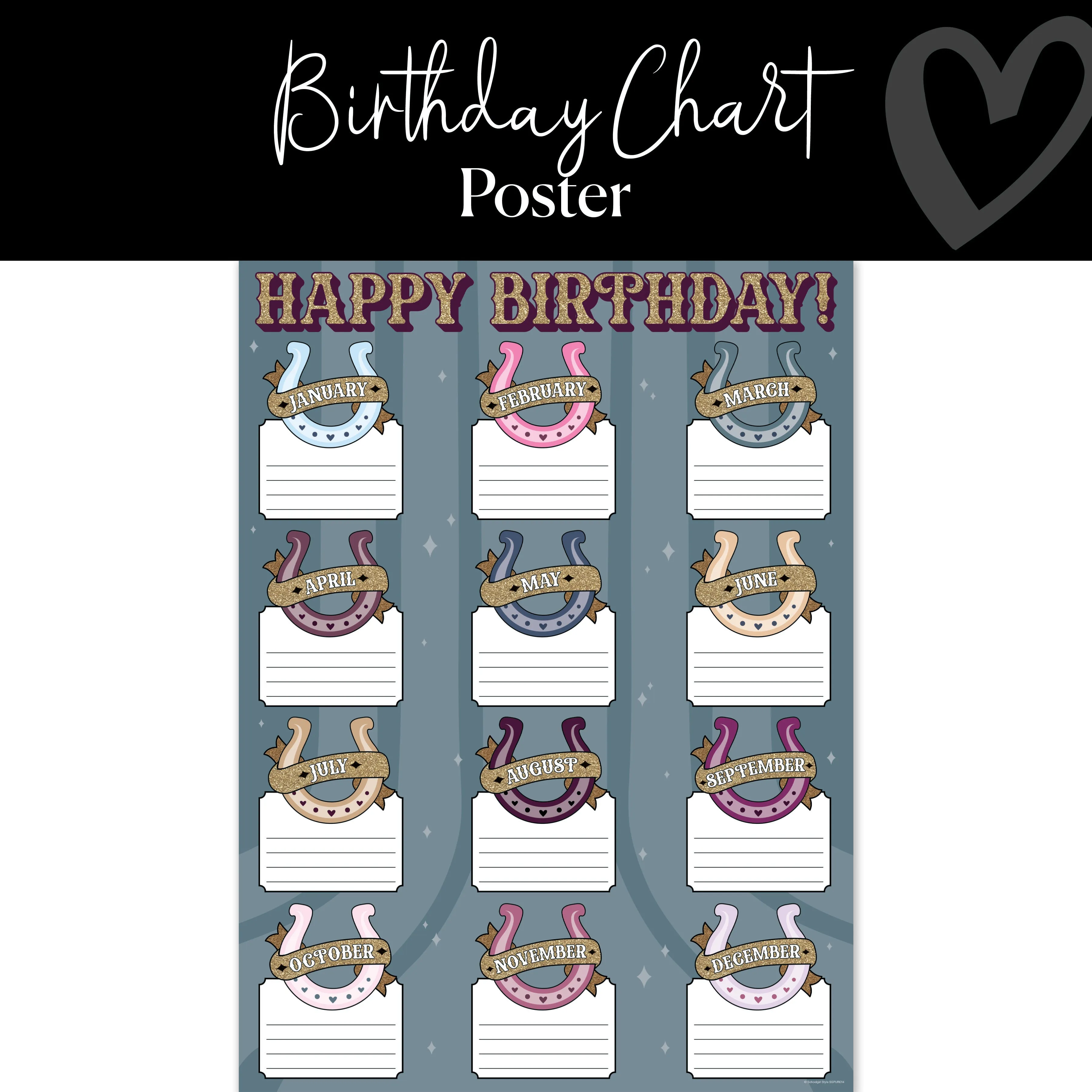 Birthday Chart | Classroom Posters | Sparkly Spur | Schoolgirl Style