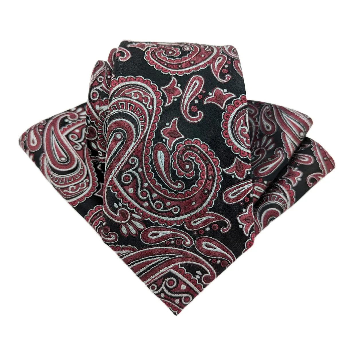 Black & Wine Paisley Silk Wedding Tie