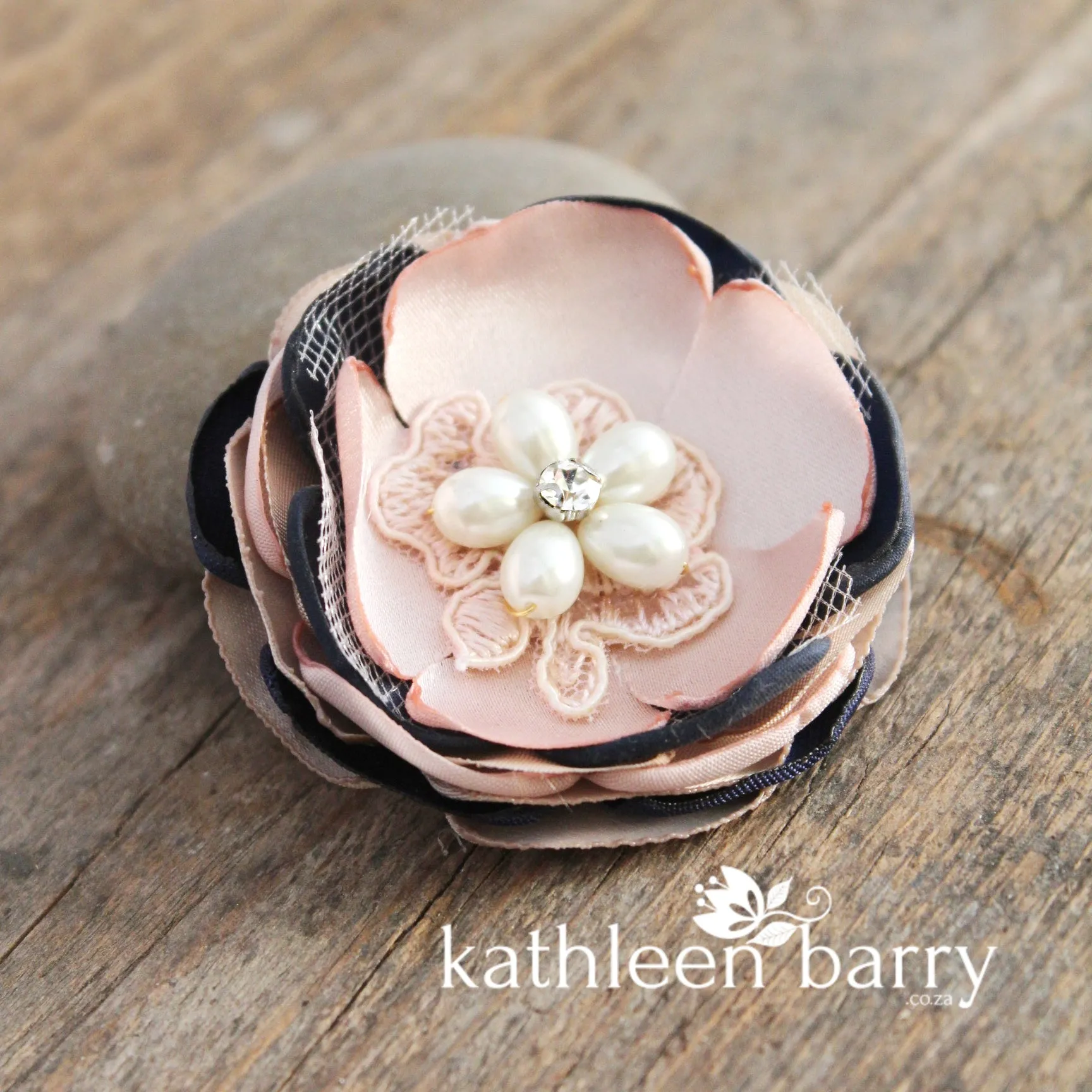 Blush   Navy blue hair flower or brooch - Bride, flower girl, bridesmaid, mother of the bride or groom gifts