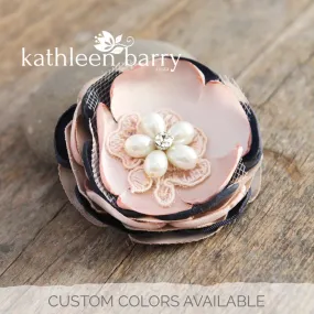 Blush   Navy blue hair flower or brooch - Bride, flower girl, bridesmaid, mother of the bride or groom gifts