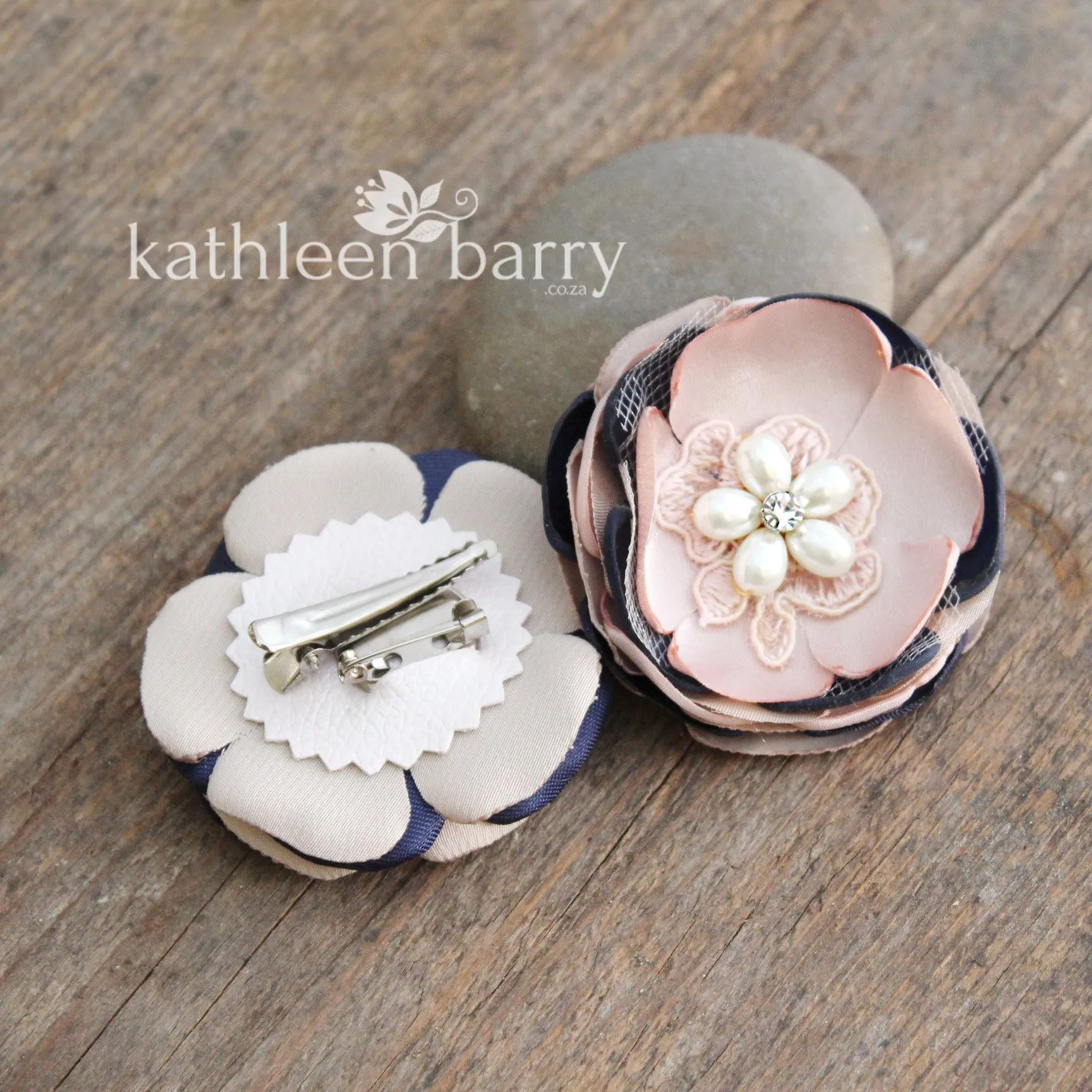Blush   Navy blue hair flower or brooch - Bride, flower girl, bridesmaid, mother of the bride or groom gifts