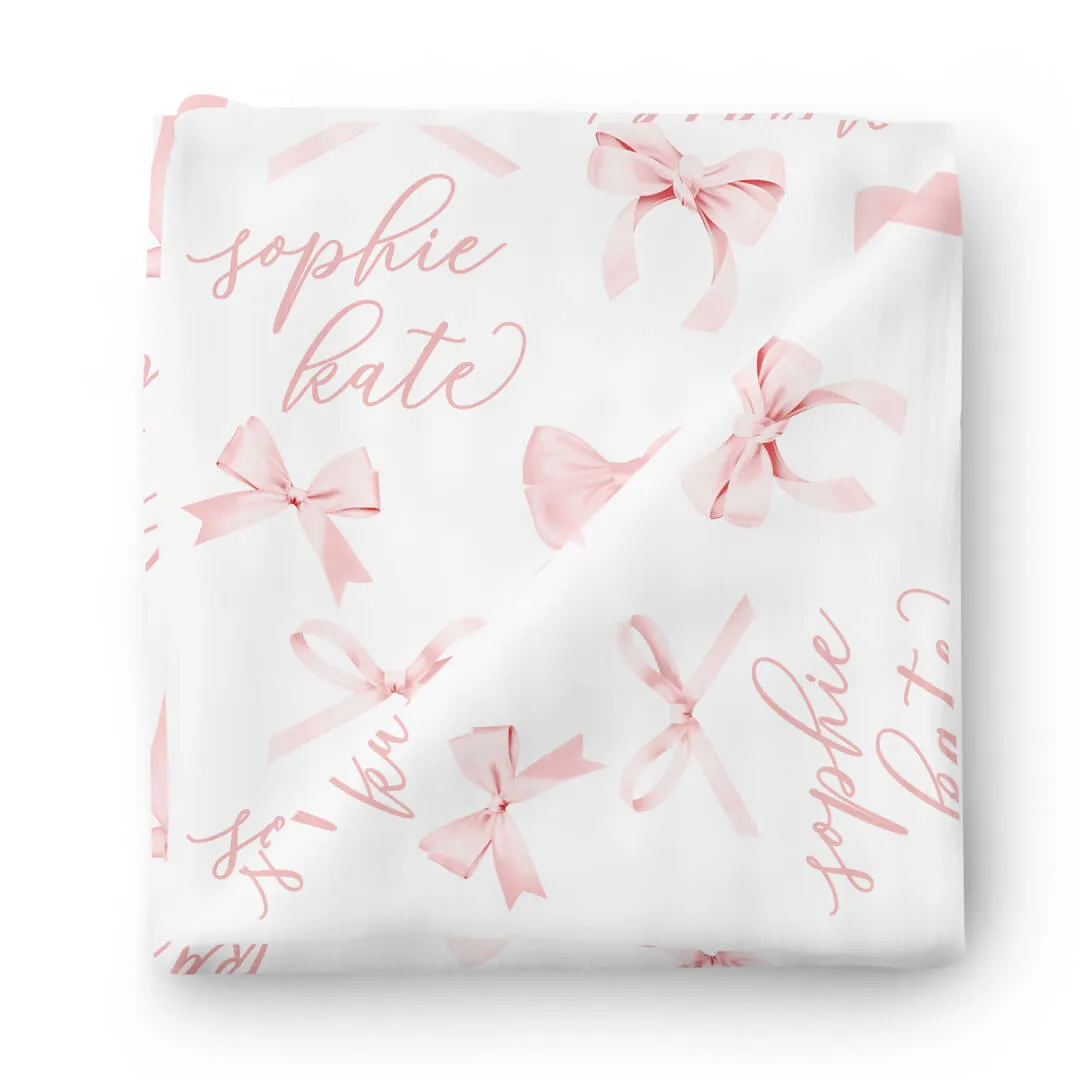 Bow Personalized Baby Name Swaddle Blanket