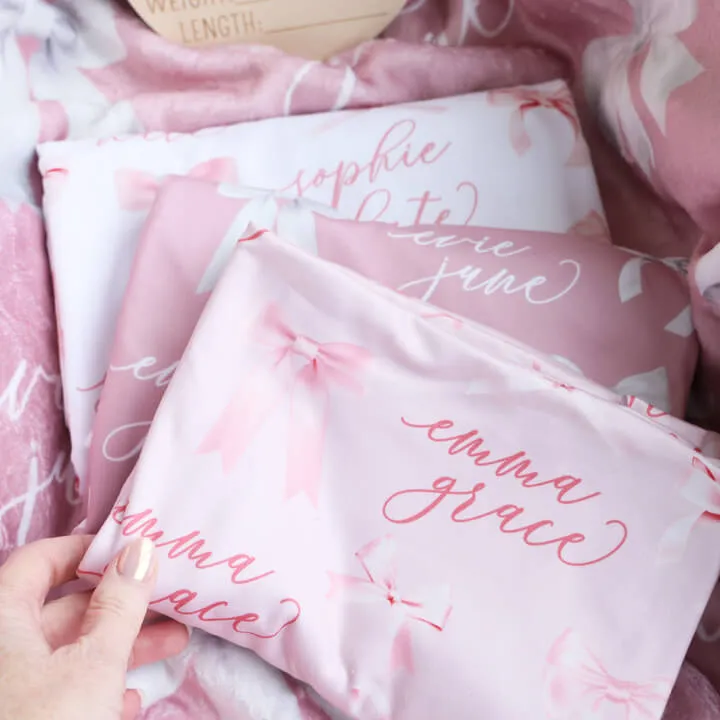 Bow Personalized Baby Name Swaddle Blanket