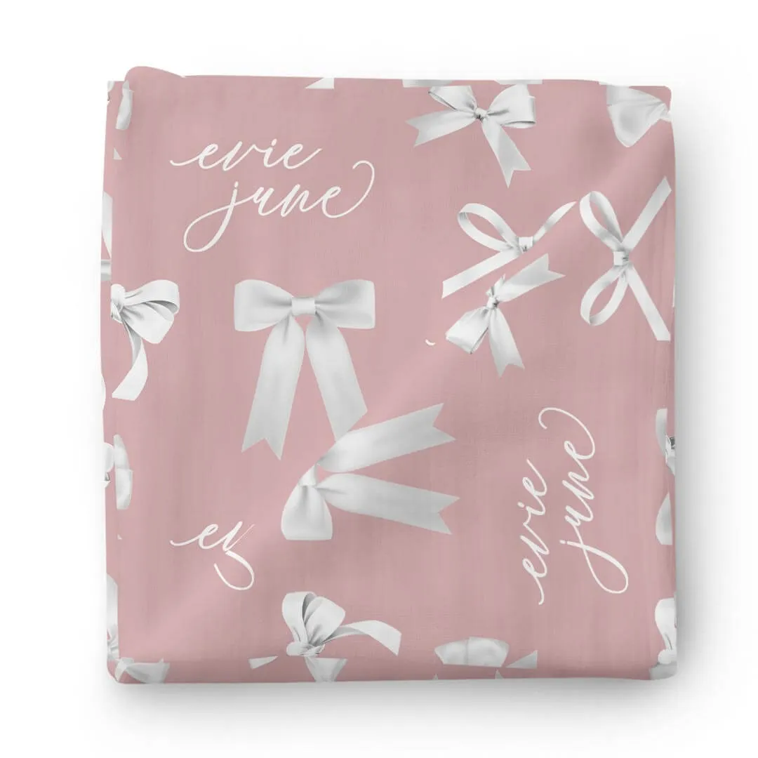 Bow Personalized Baby Name Swaddle Blanket