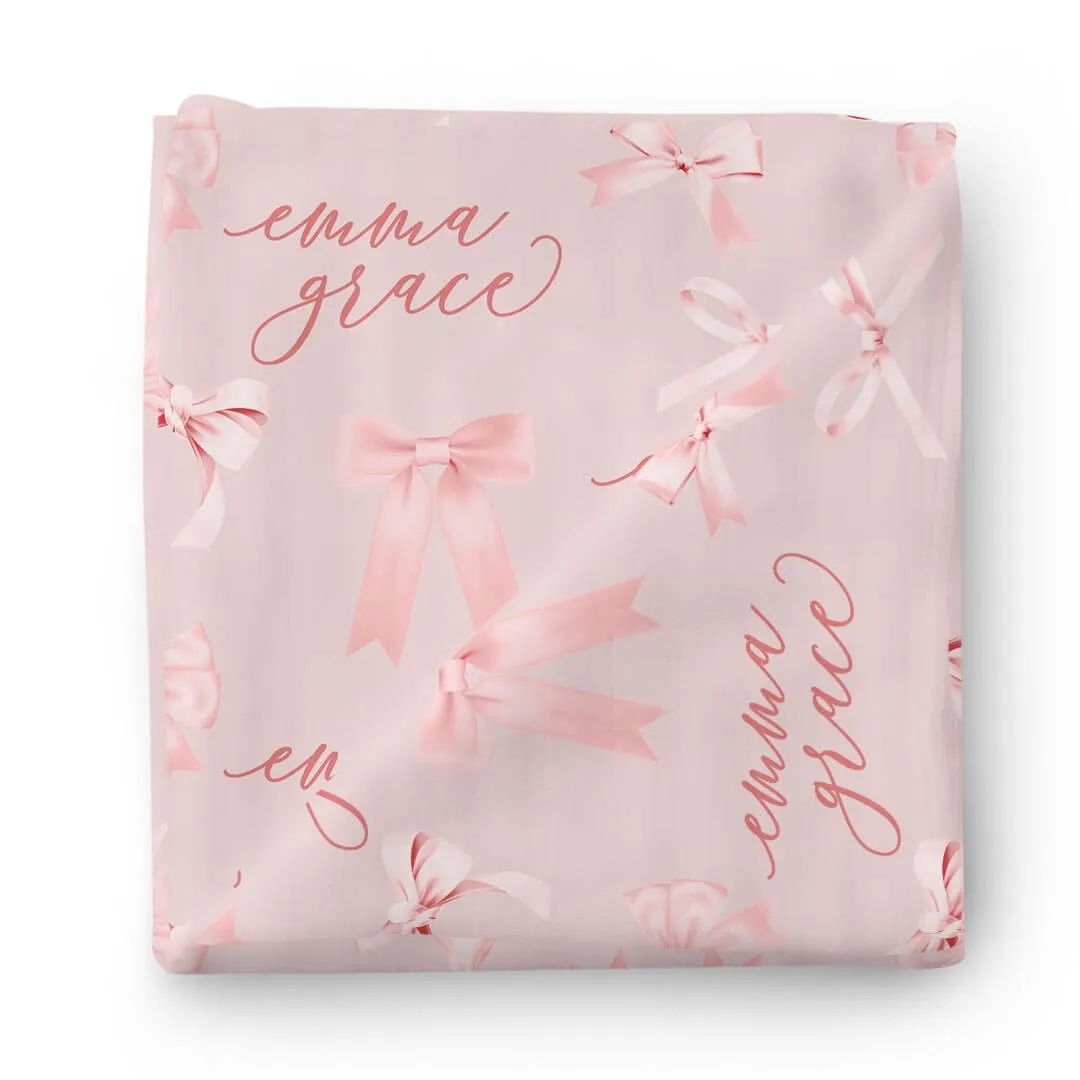 Bow Personalized Baby Name Swaddle Blanket