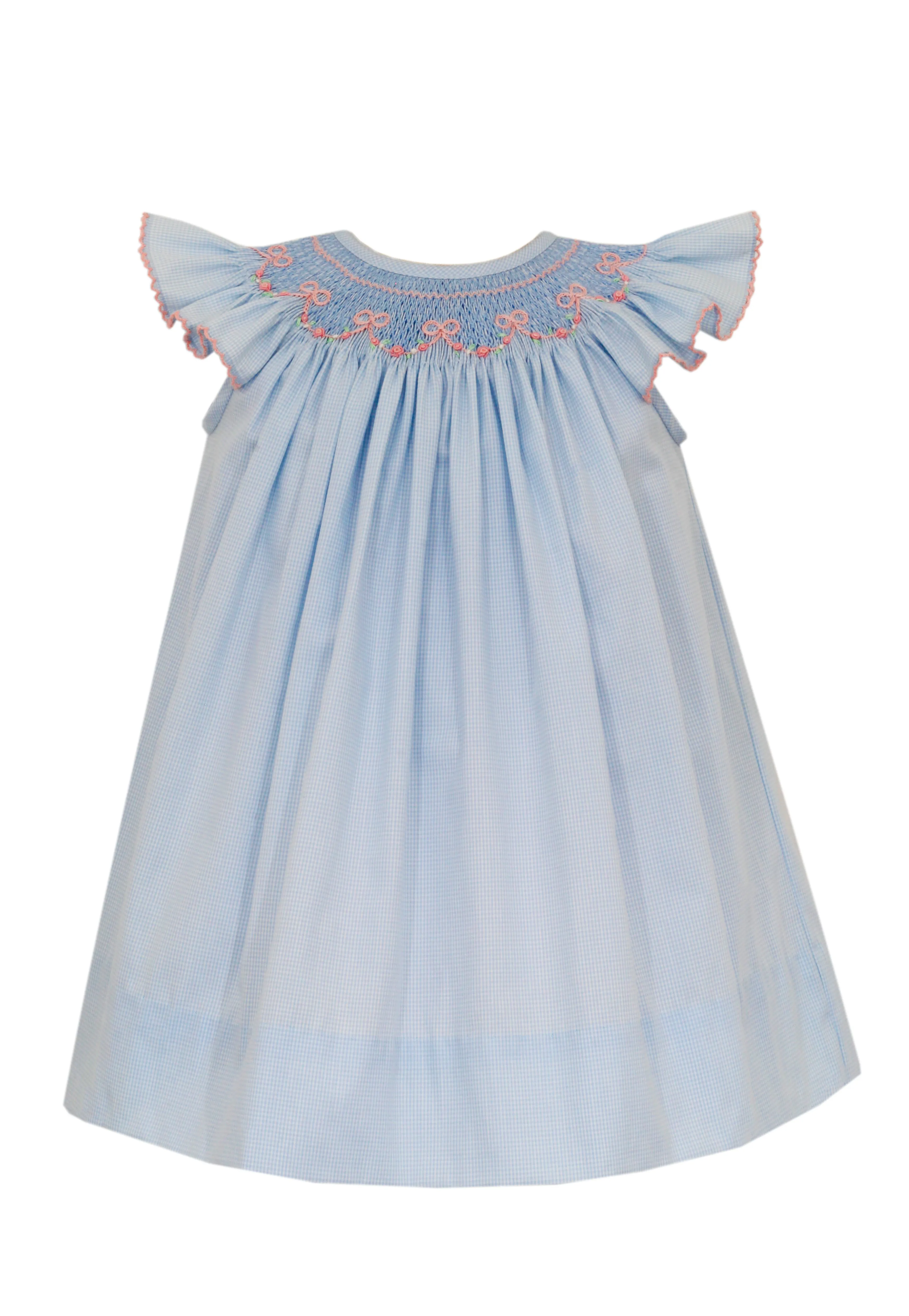 Bows Gingham Angel Wing Bishop Dress