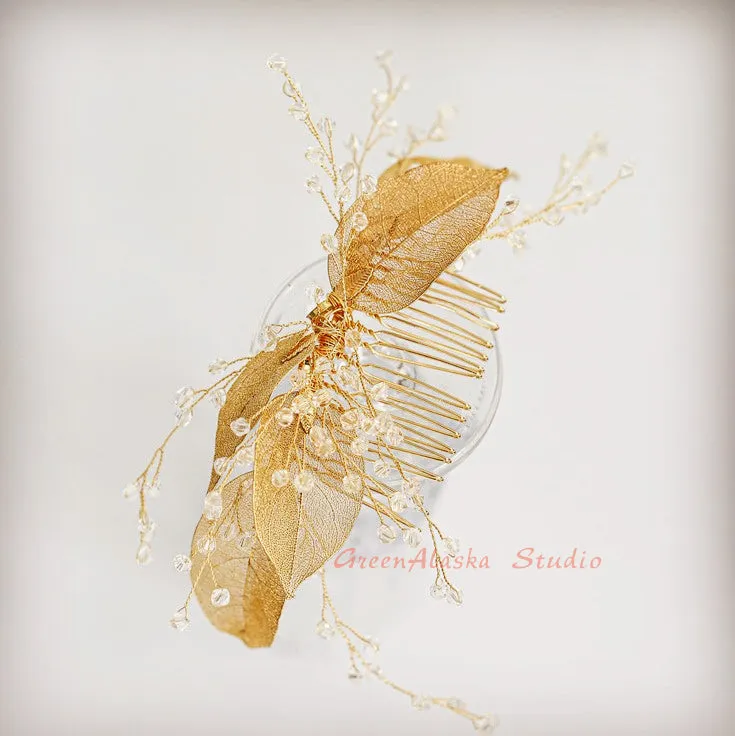 C116. boho leaf hair comb for bride