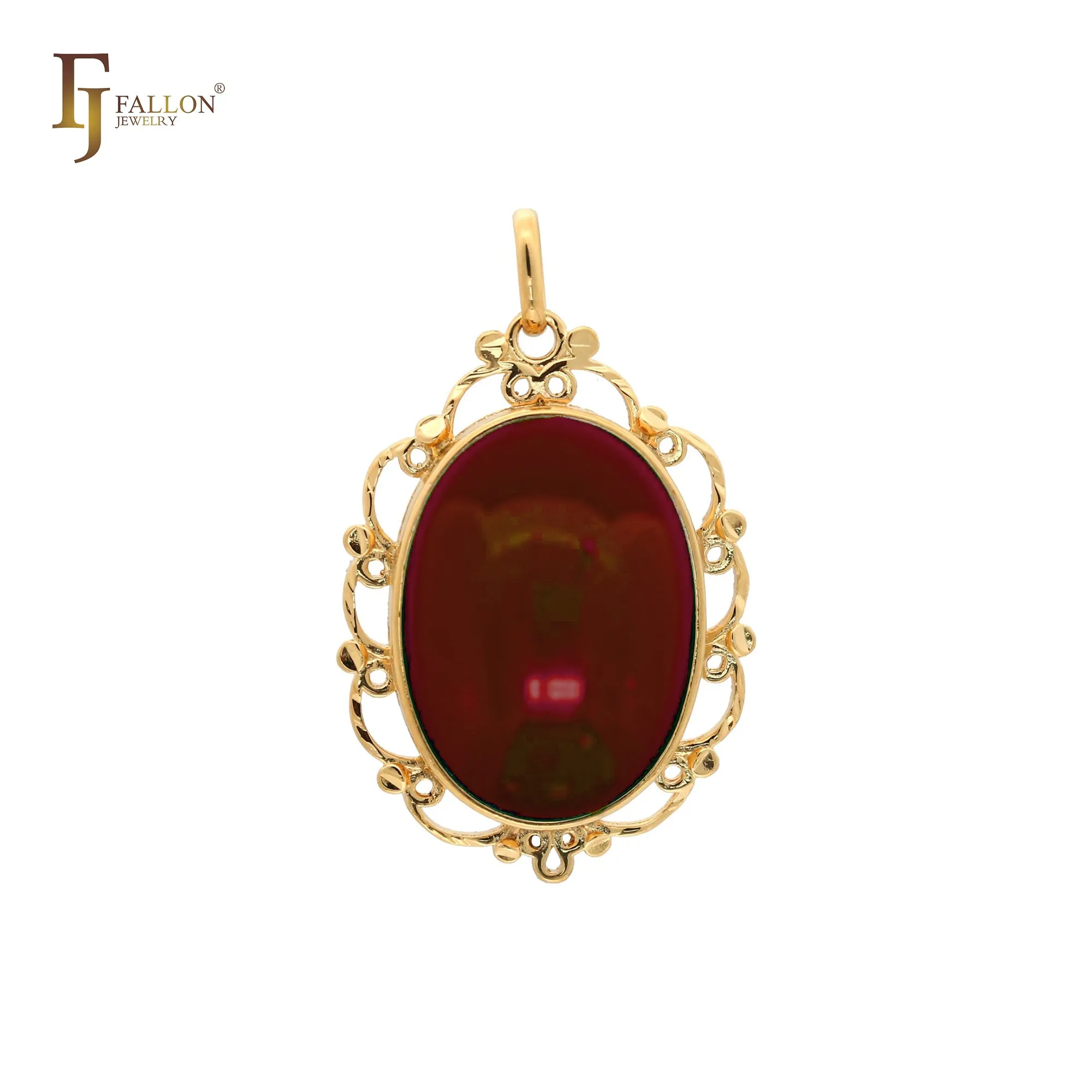 Cabochon colorful Onyx 18K Gold pendant