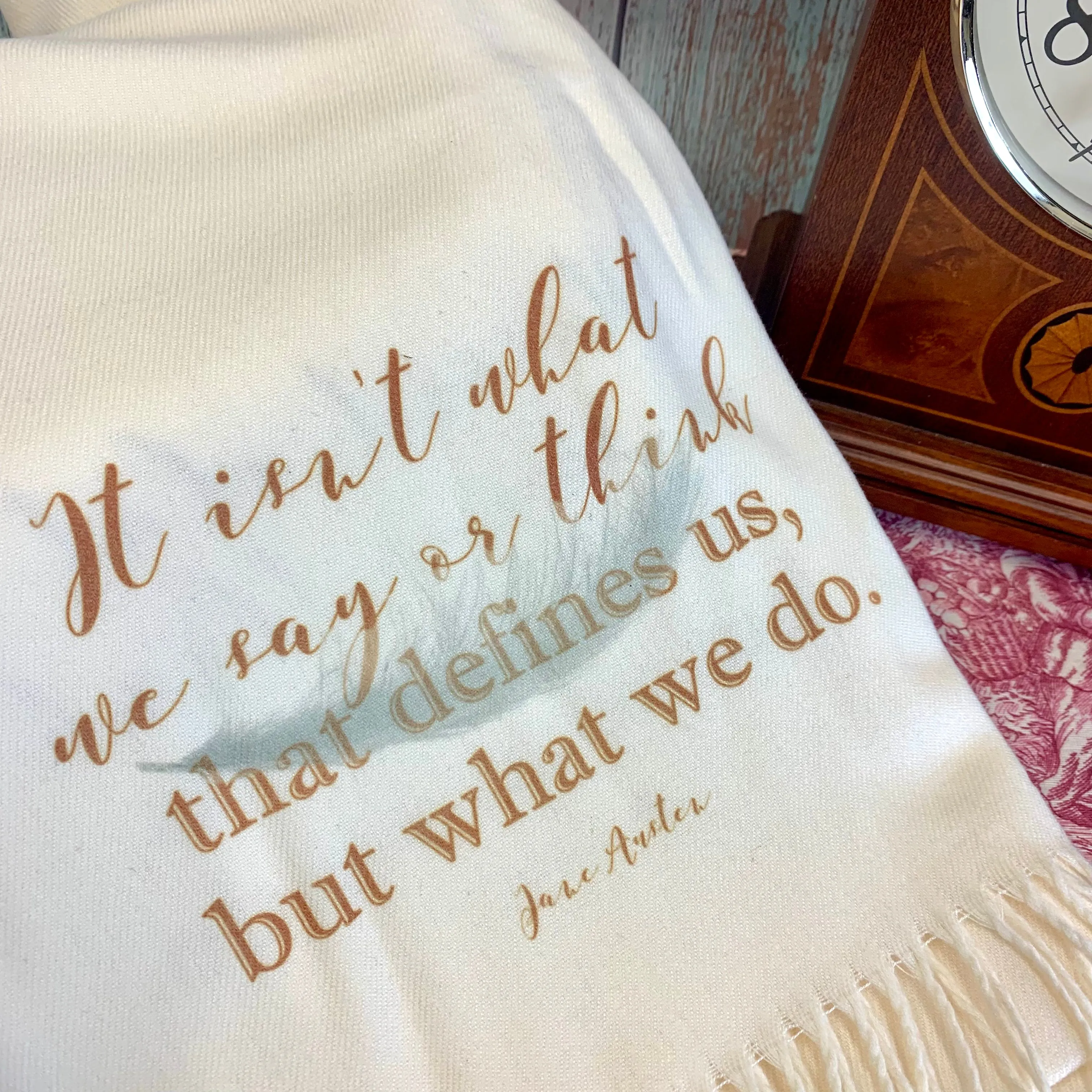 Cashmere-Feel Inspiring Jane Austen Quote Scarf - Cream