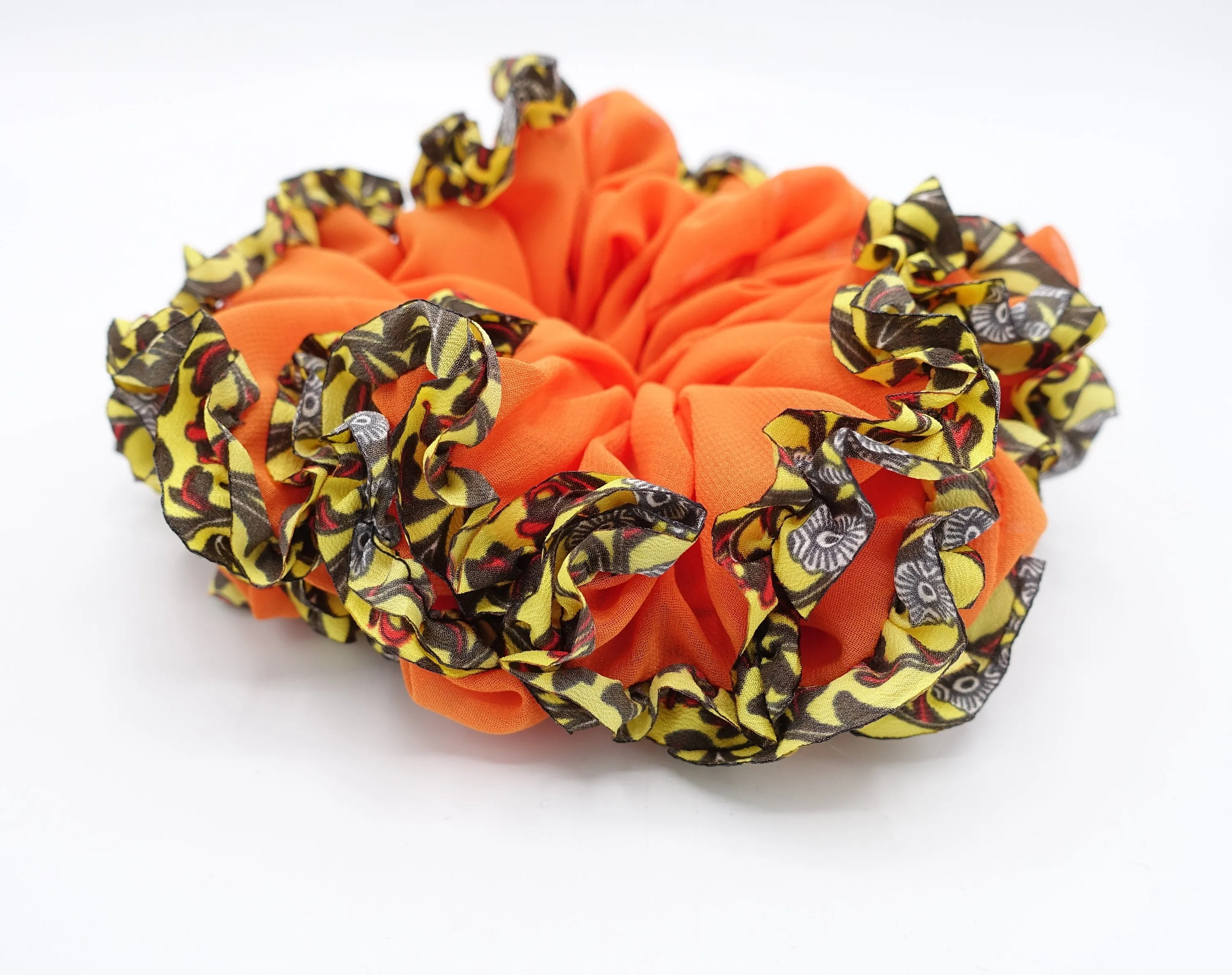 chiffon scrunchies, leopard scrunchies, oversized scrunchies for women