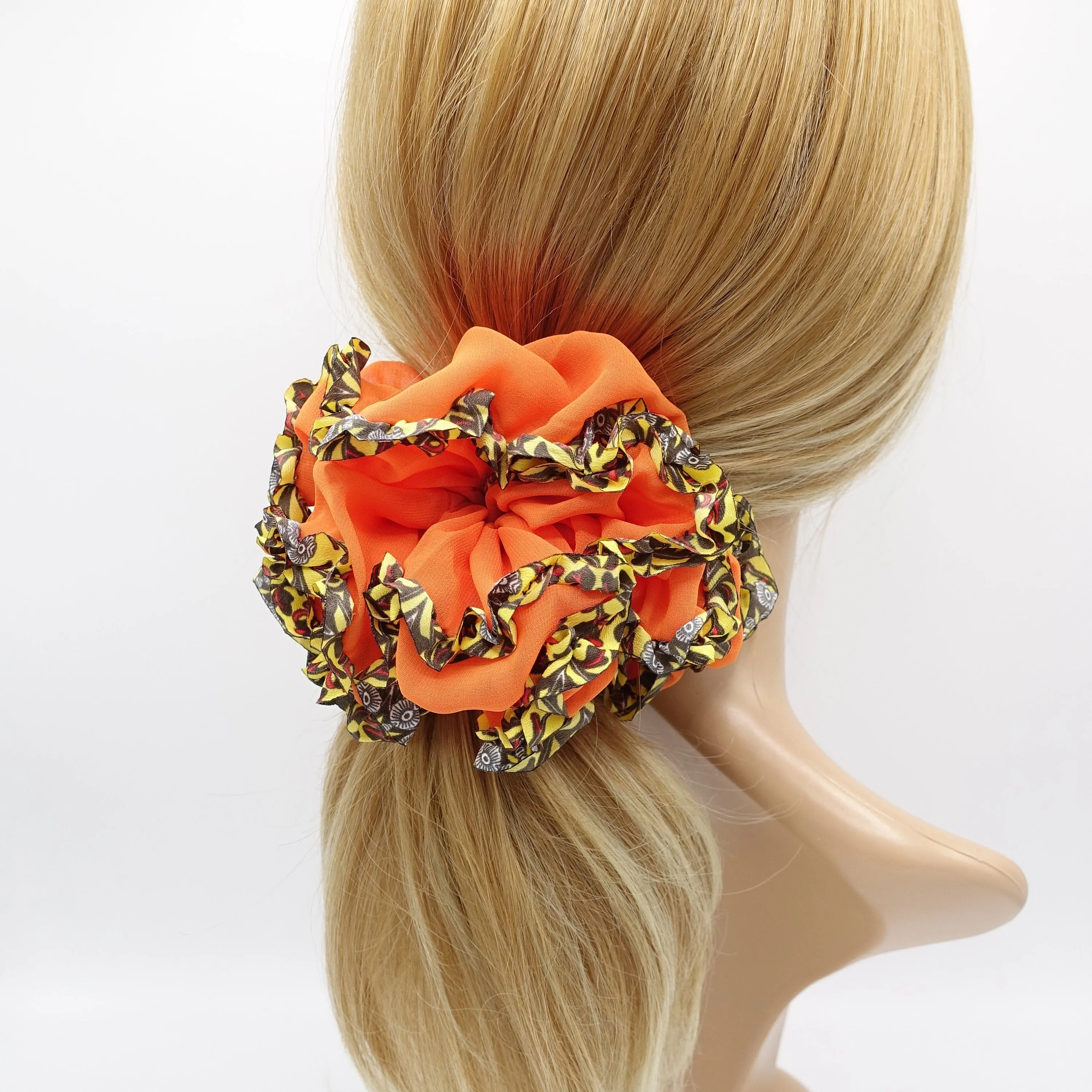 chiffon scrunchies, leopard scrunchies, oversized scrunchies for women