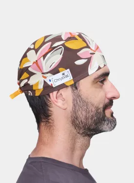 ChrysVal Long Scrub Hat - Retro Flowers