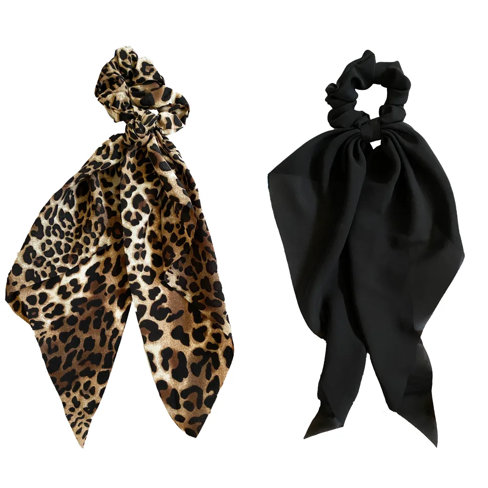 Darling Scrunchies in Leopard Print   Solid Black Set of 2