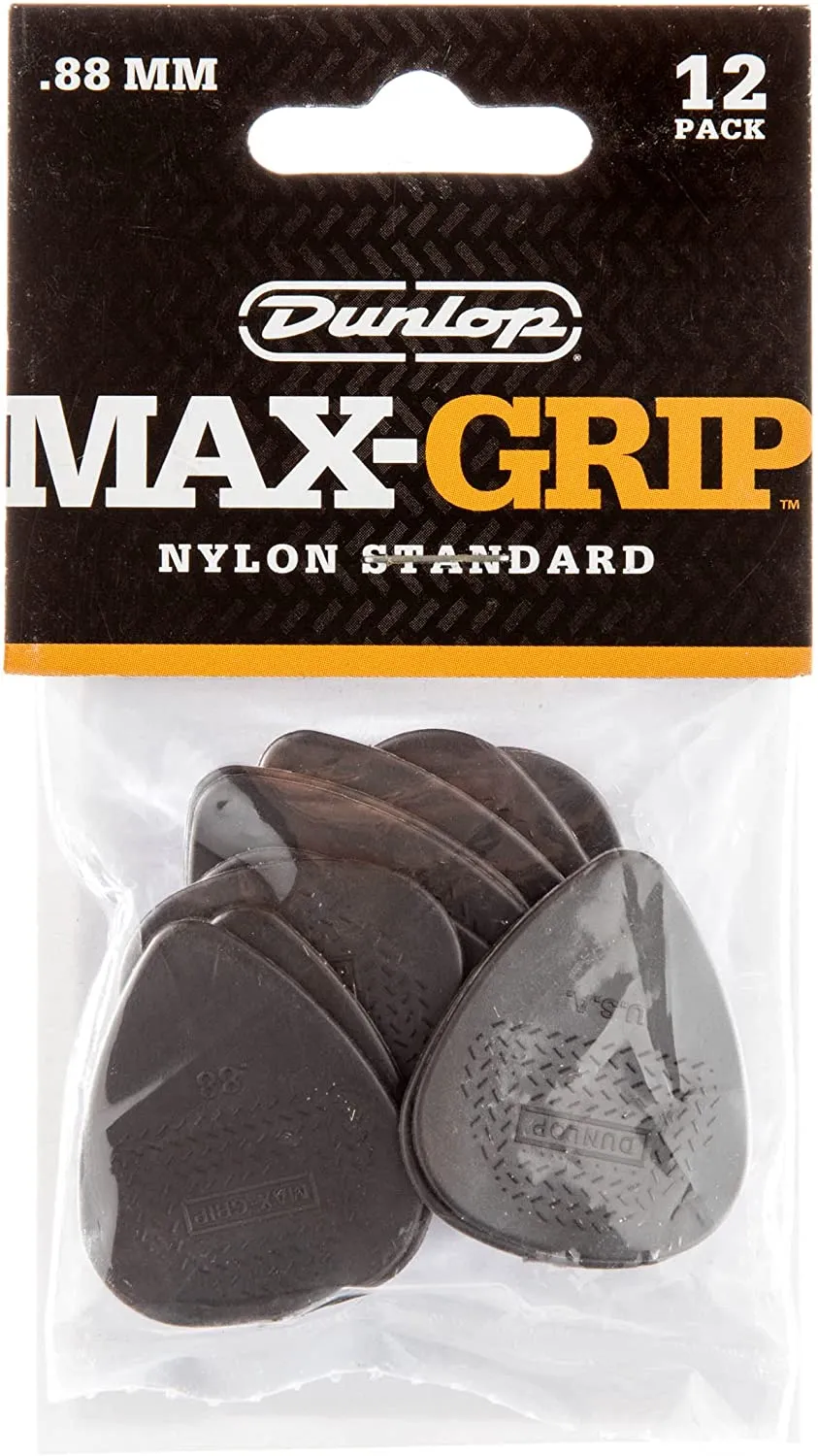 Dunlop 449P.88 .88mm Max-Grip Nylon Standard Guitar Picks, 12-Pack