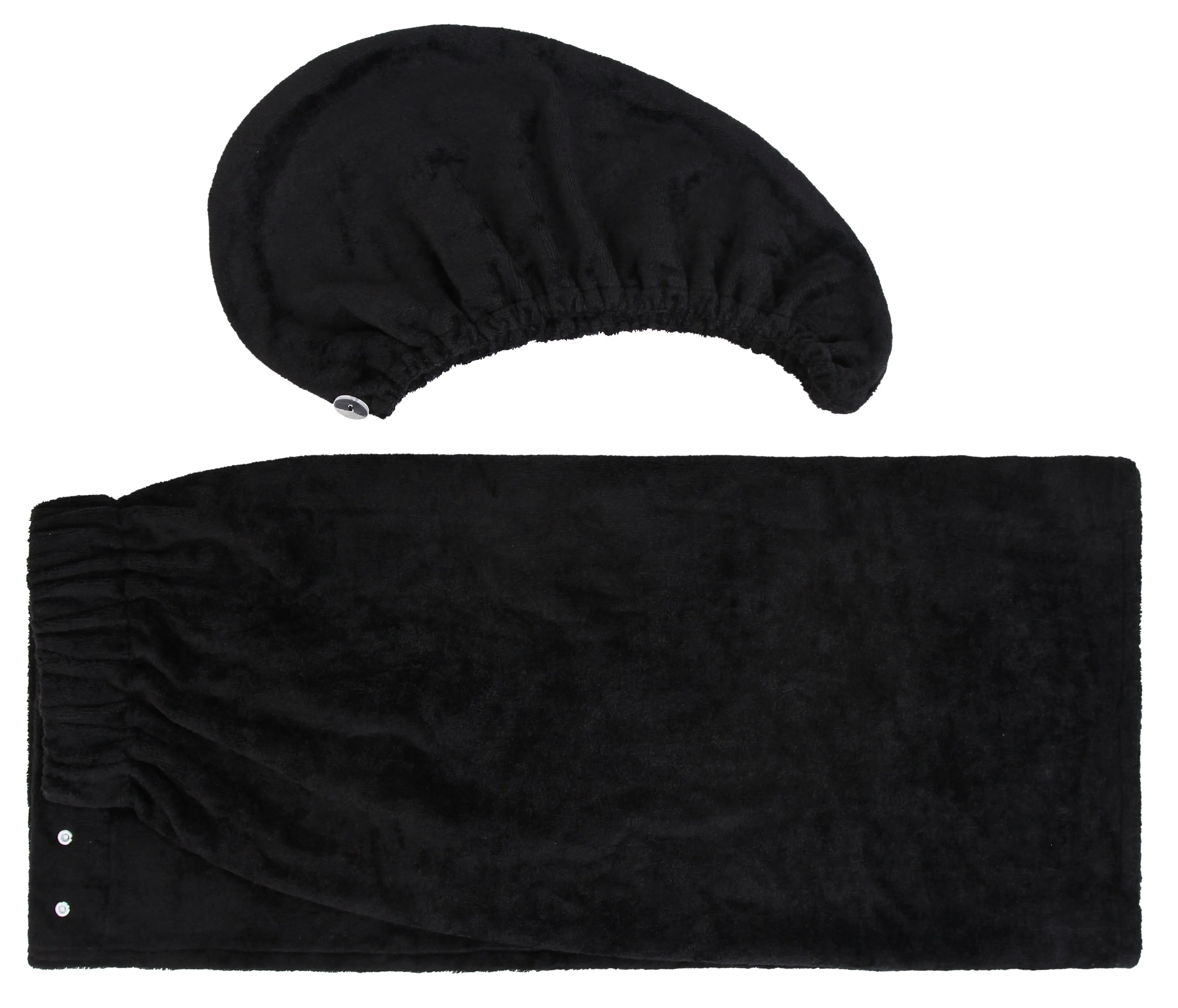 Extra Plush Bath Wrap   Hair Turban Set - Midnight Black