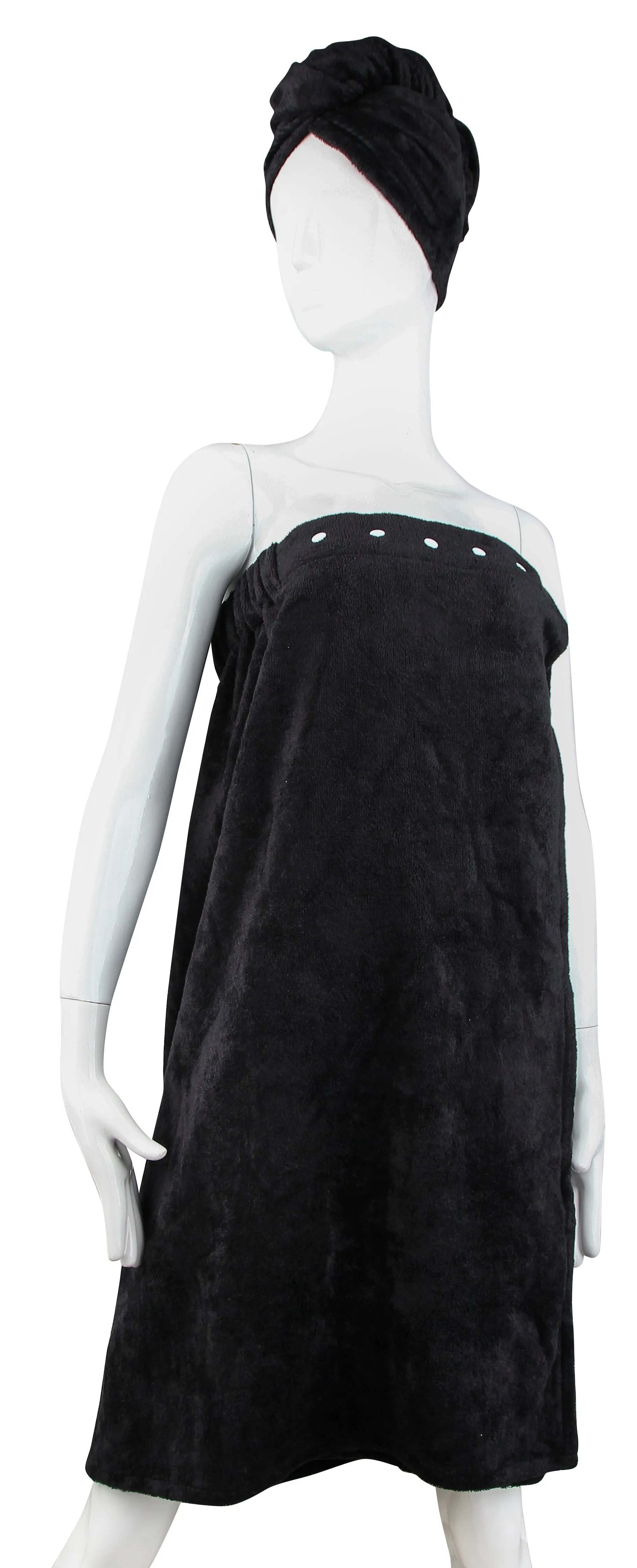 Extra Plush Bath Wrap   Hair Turban Set - Midnight Black