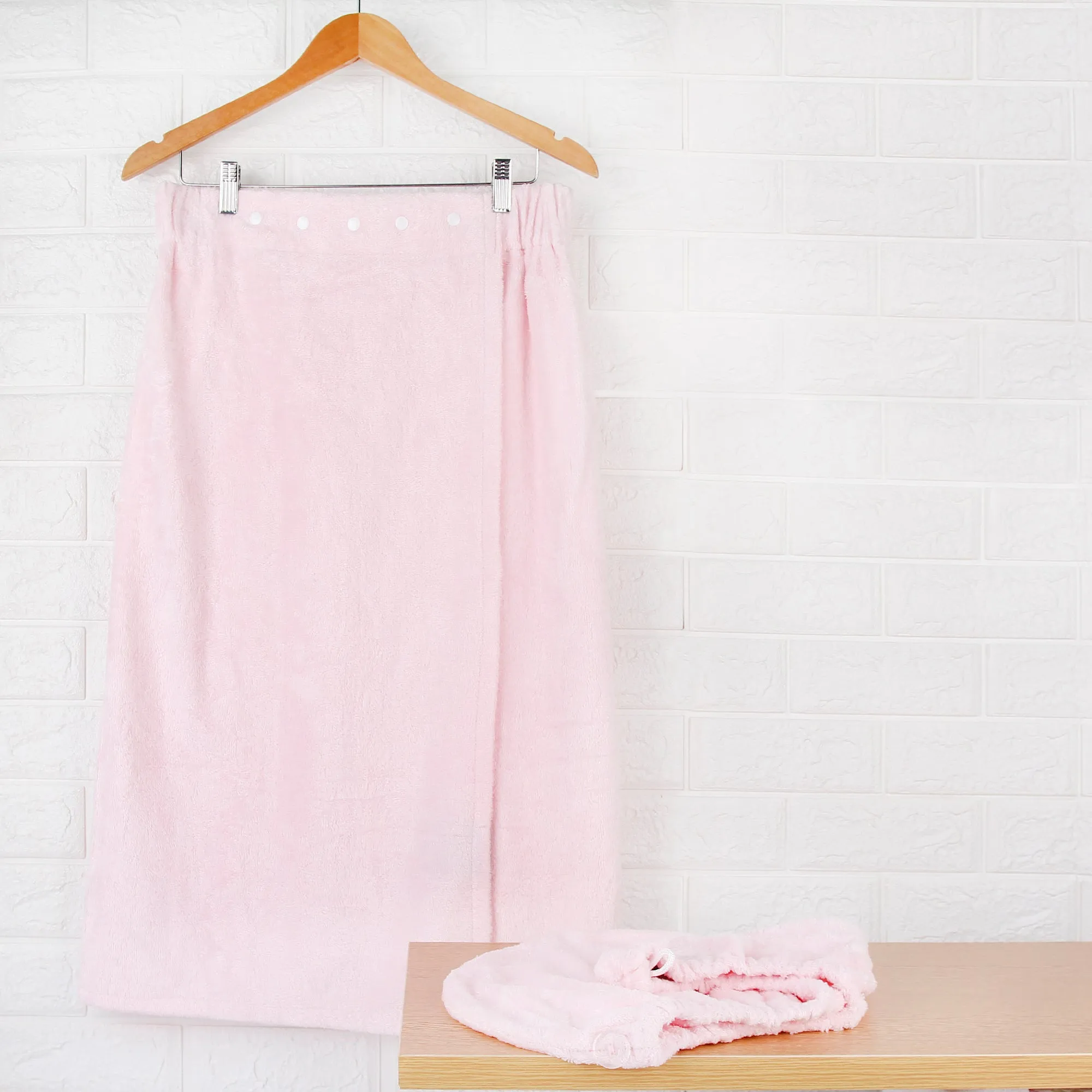 Extra Plush Bath Wrap   Hair Turban Set - Pink