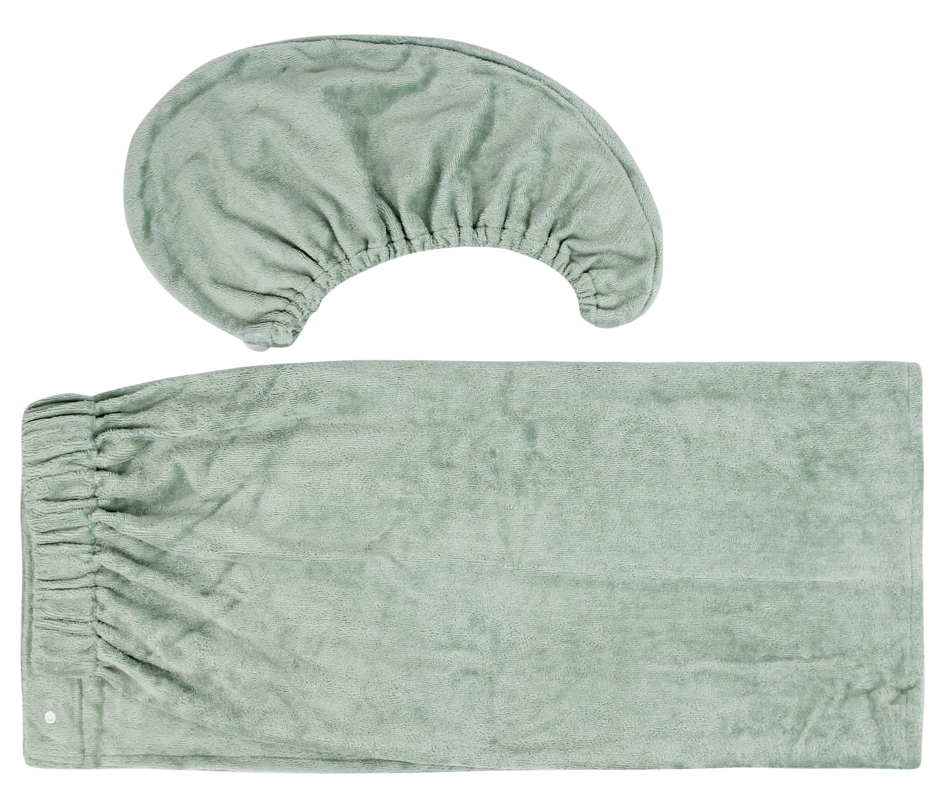 Extra Plush Bath Wrap   Hair Turban Set - Sage Green