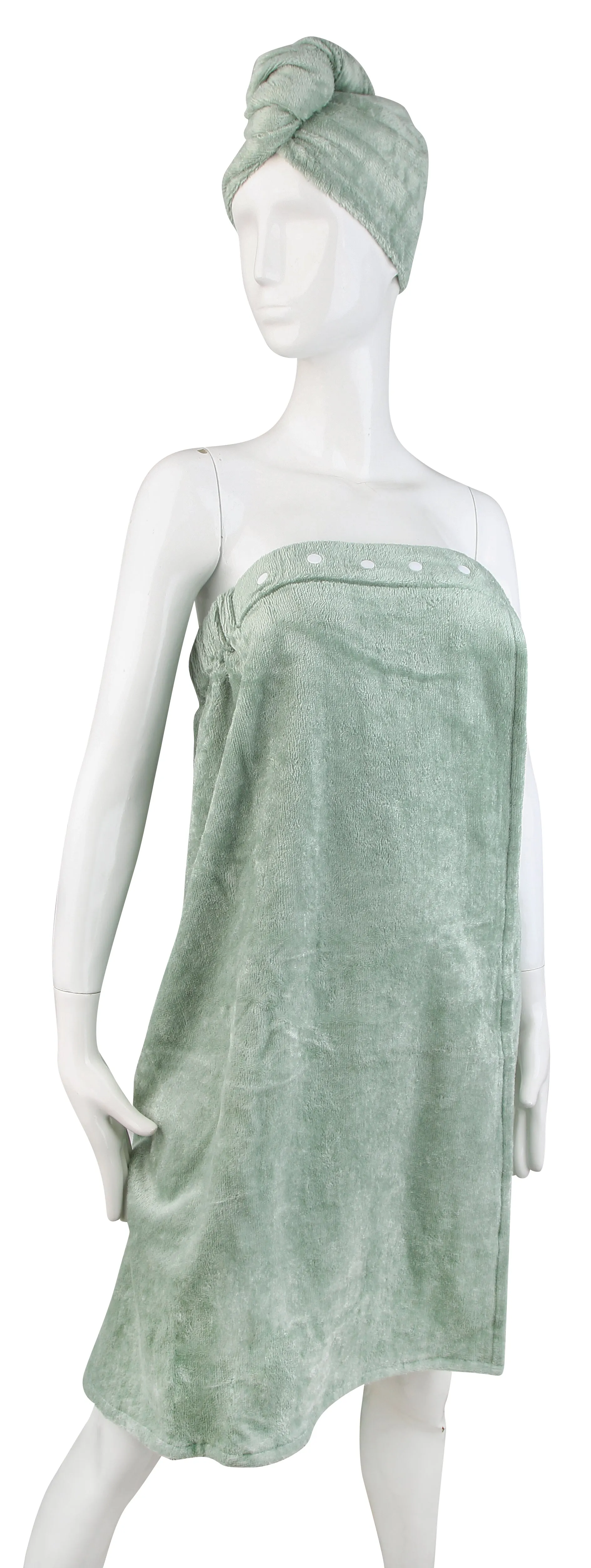 Extra Plush Bath Wrap   Hair Turban Set - Sage Green
