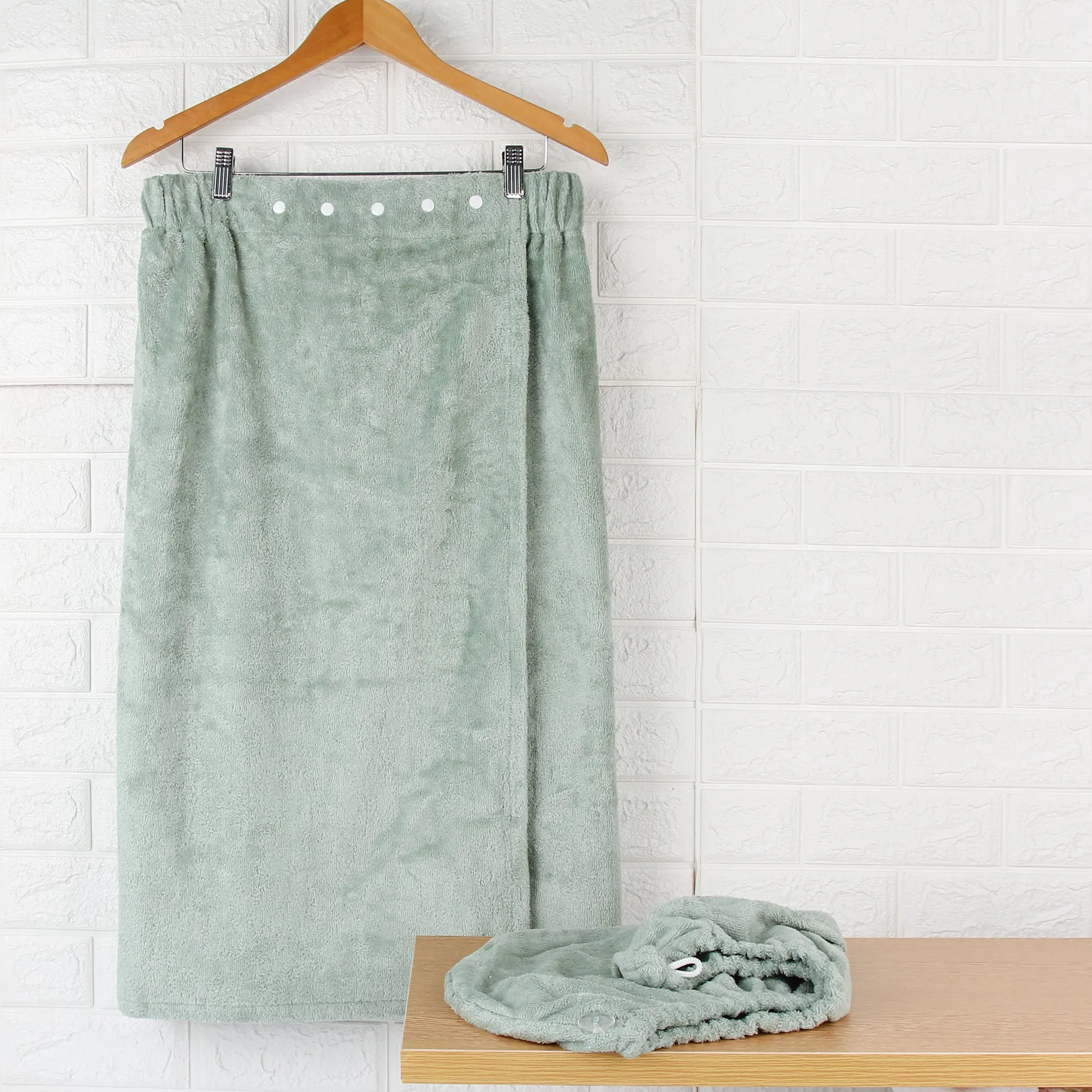Extra Plush Bath Wrap   Hair Turban Set - Sage Green
