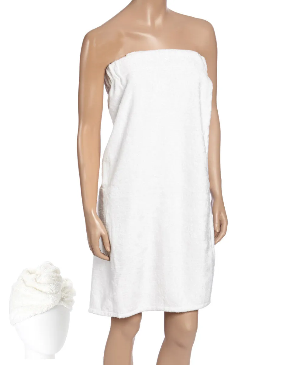 Extra Plush Bath Wrap   Hair Turban Set - White